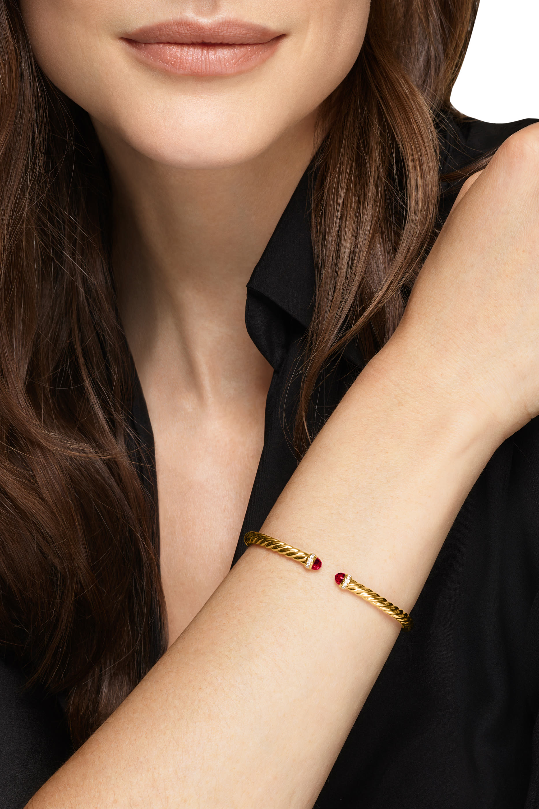 Cablespira® Flex Bracelet, 18k Yellow Gold, Diamonds & Rhodolite Garnet