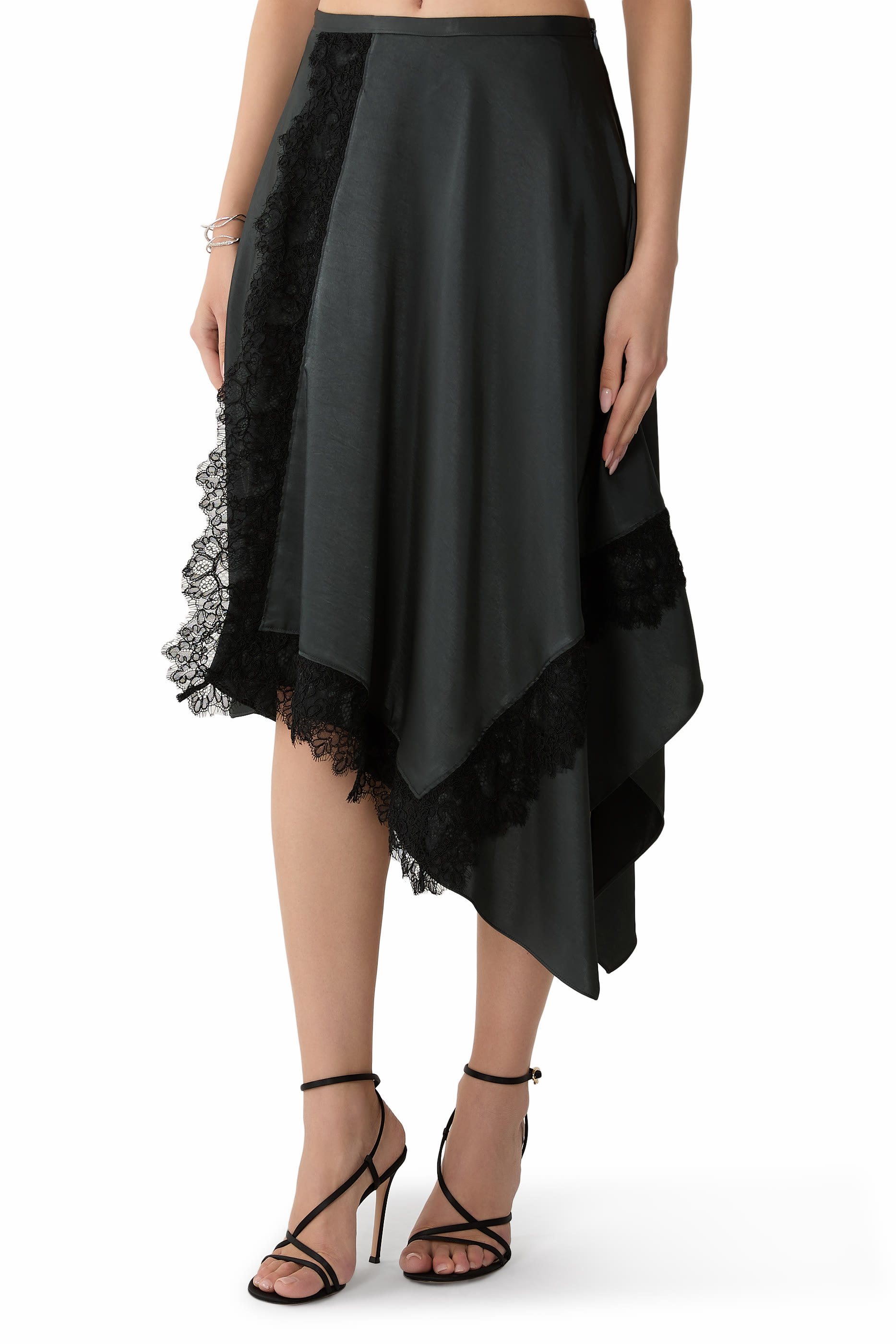 Lace Trim Midi Skirt