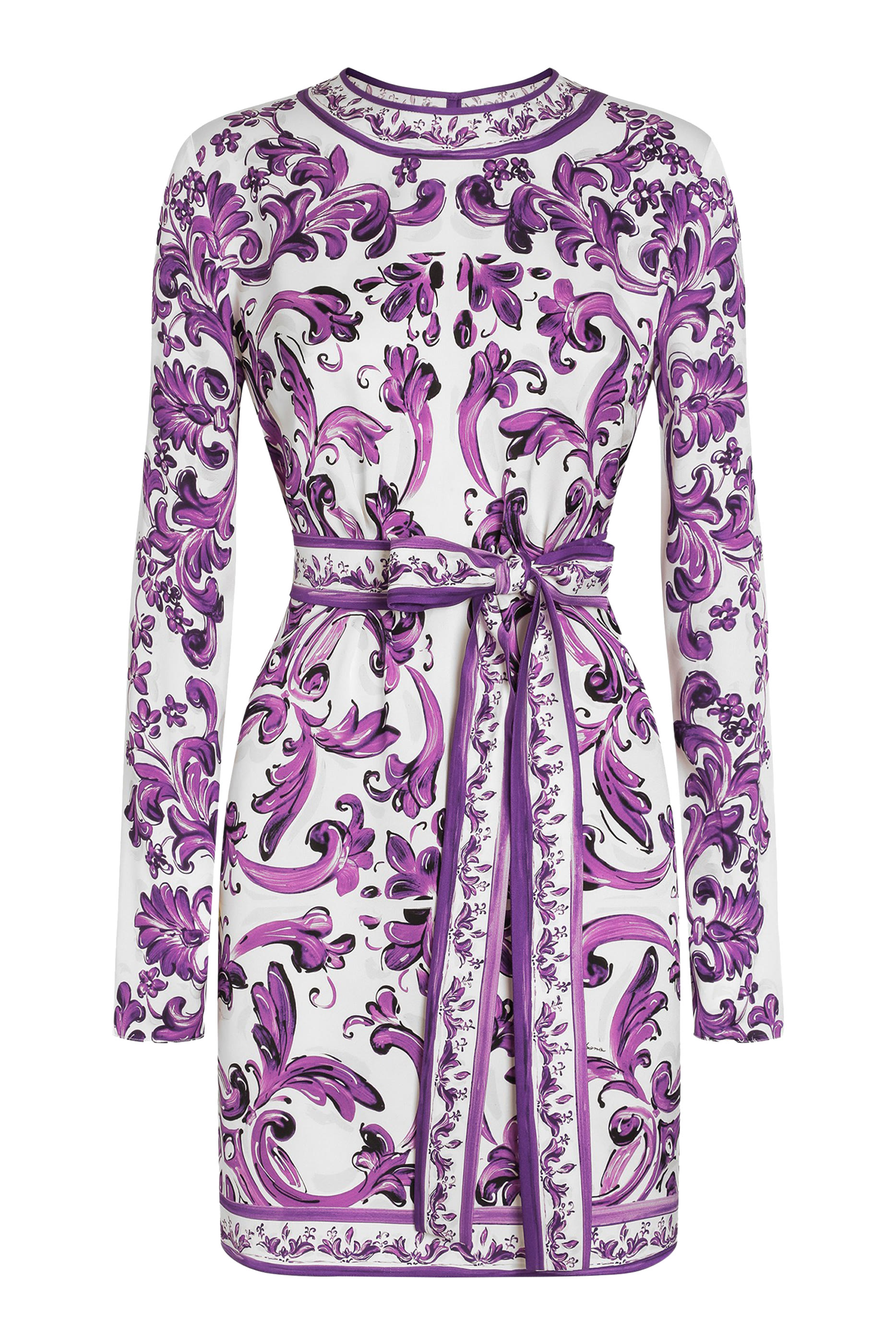 Majolica-Print Charmeuse Dress