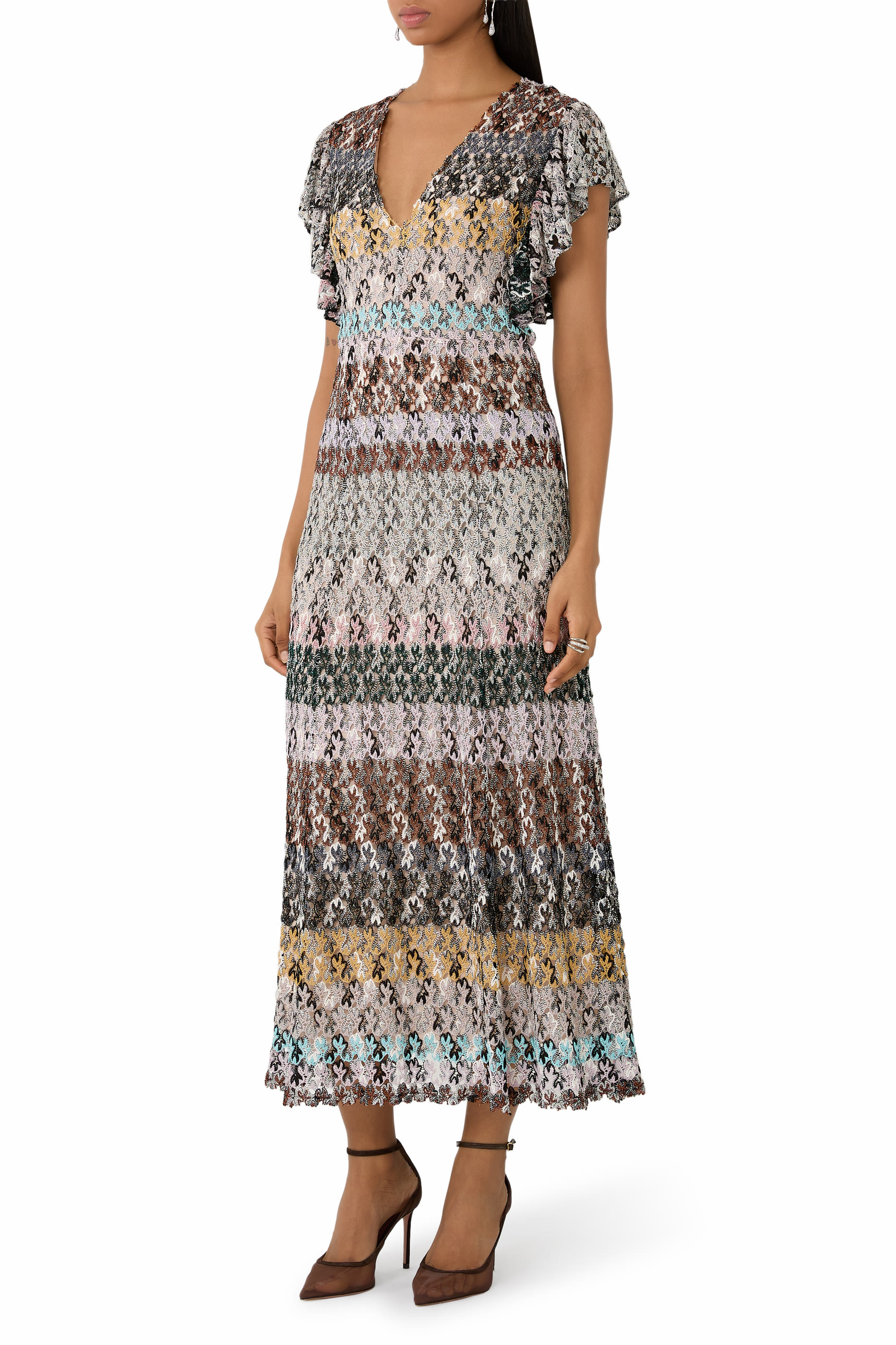 Multi Crochet Stripe Maxi Dress