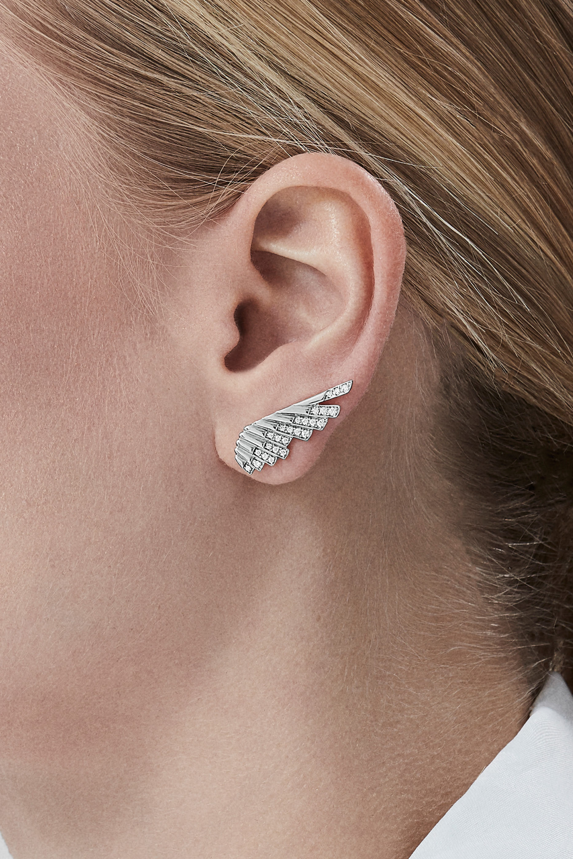 Wings Rising Earrings, 18K White Gold & Diamonds