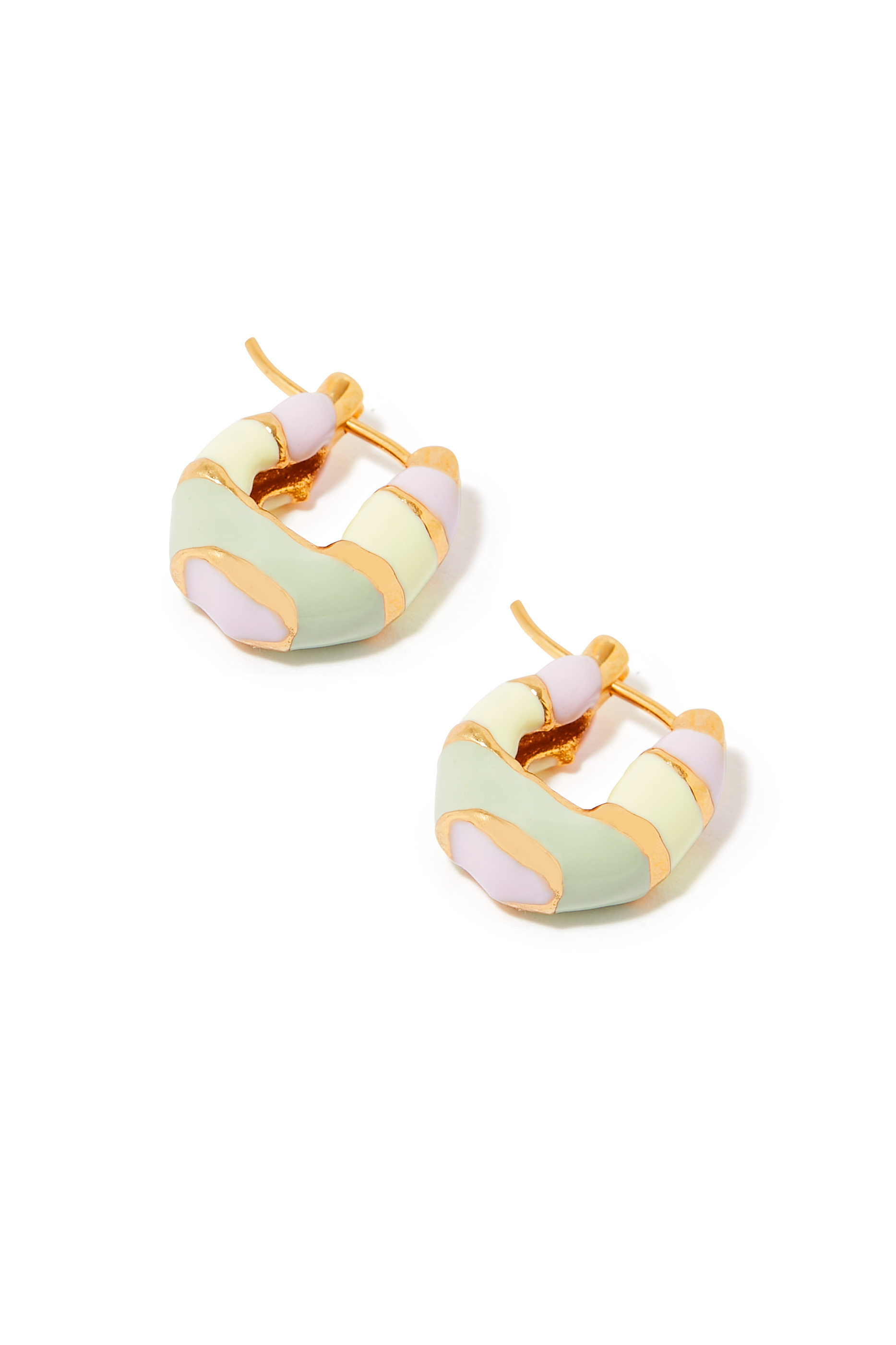 Wave Striped Earrings, 18k Gold-Plated Brass