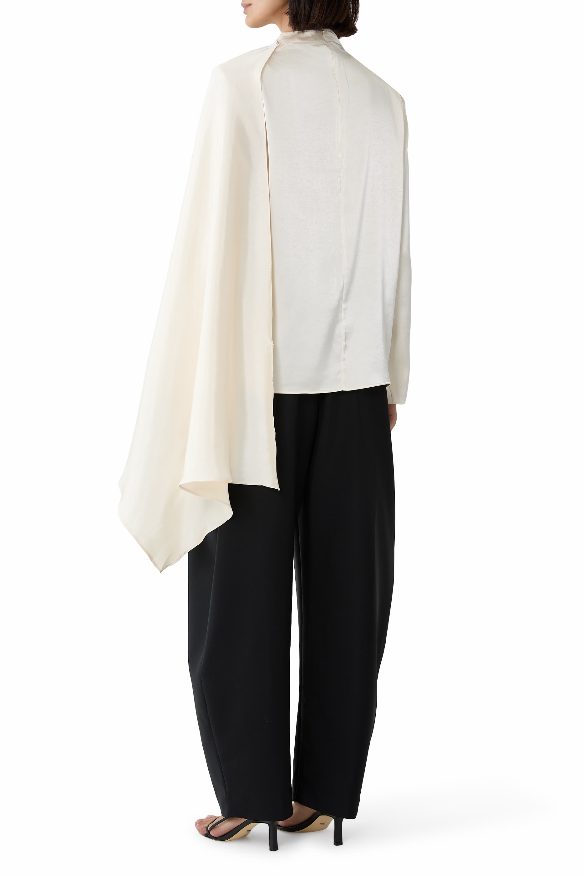 Asymmetric Drape High-Neck Cape Top