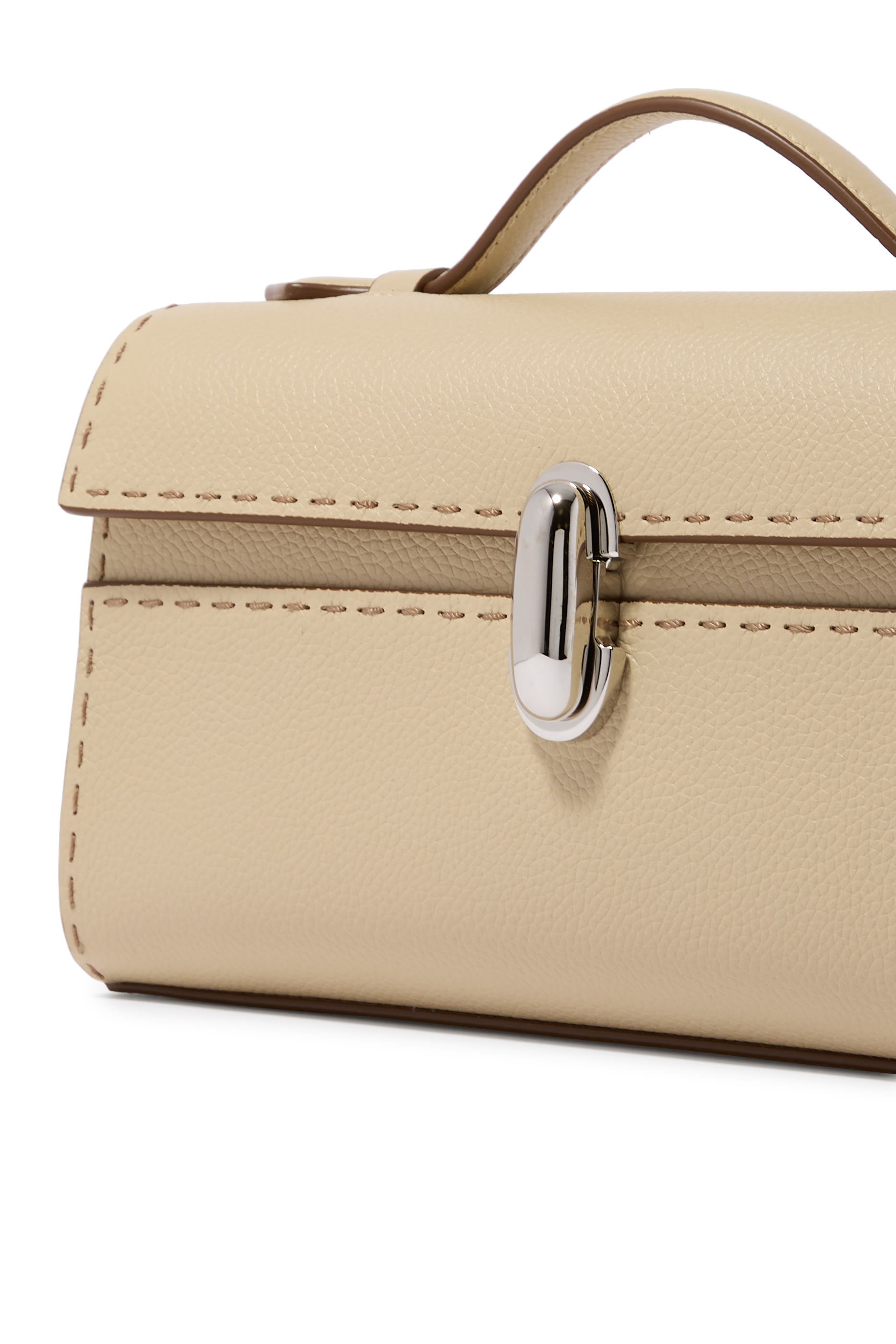 Symmetry Pochette in Bone Grained Leather with Hand Stitch