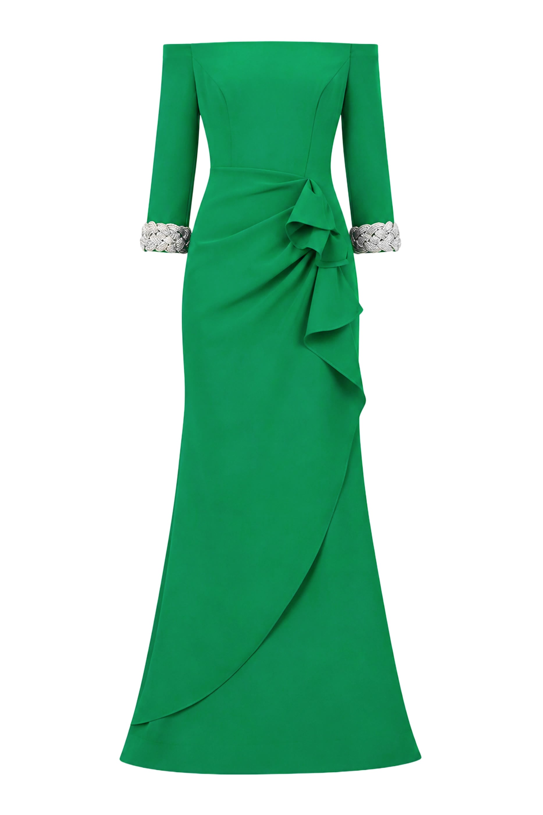 Off-Shoulder Gown with Beaded Cuffs 