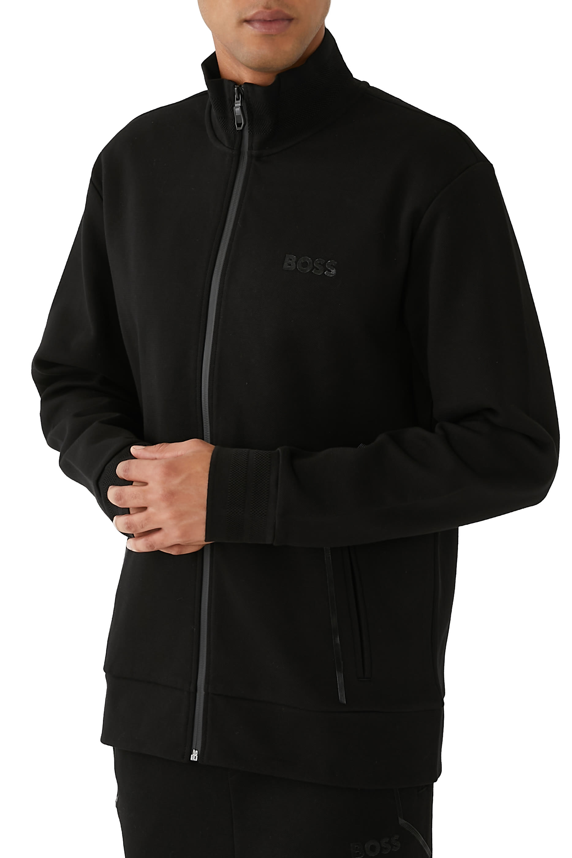 Sweatshirt with Jacquard Collar and Cuffs