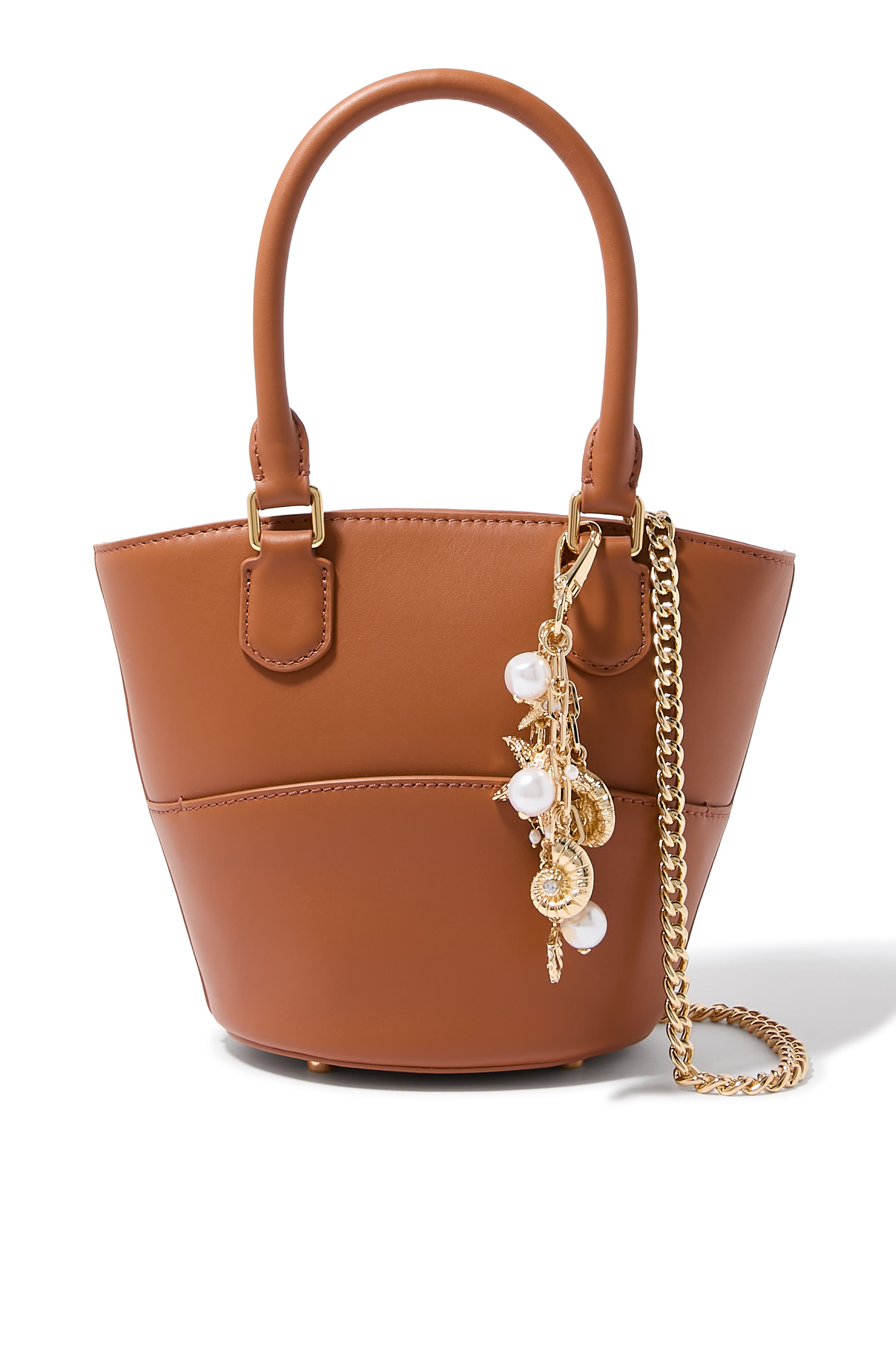 Tan Leather Charm Tote Bag