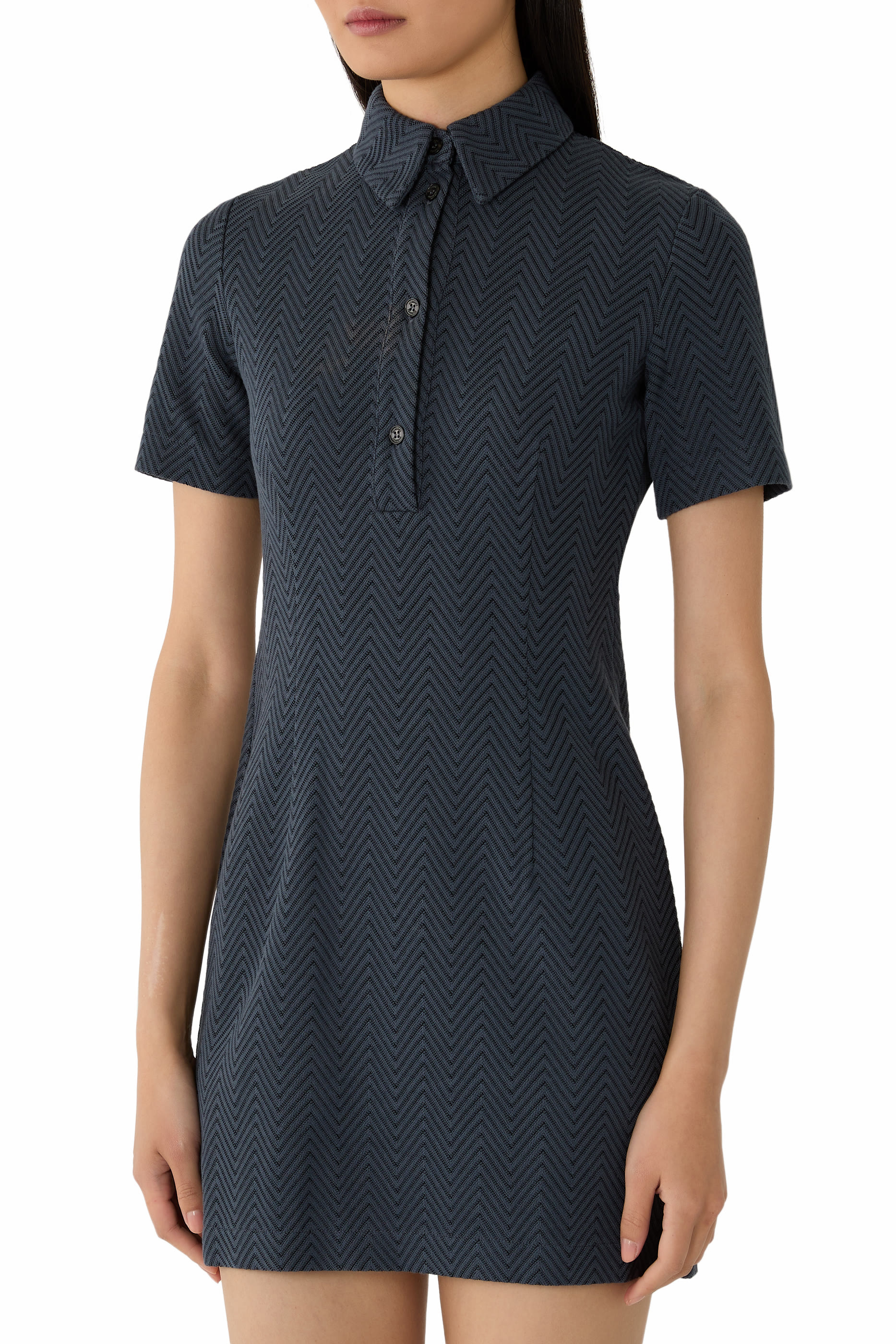 Zigzag Pattern Polo Mini Dress