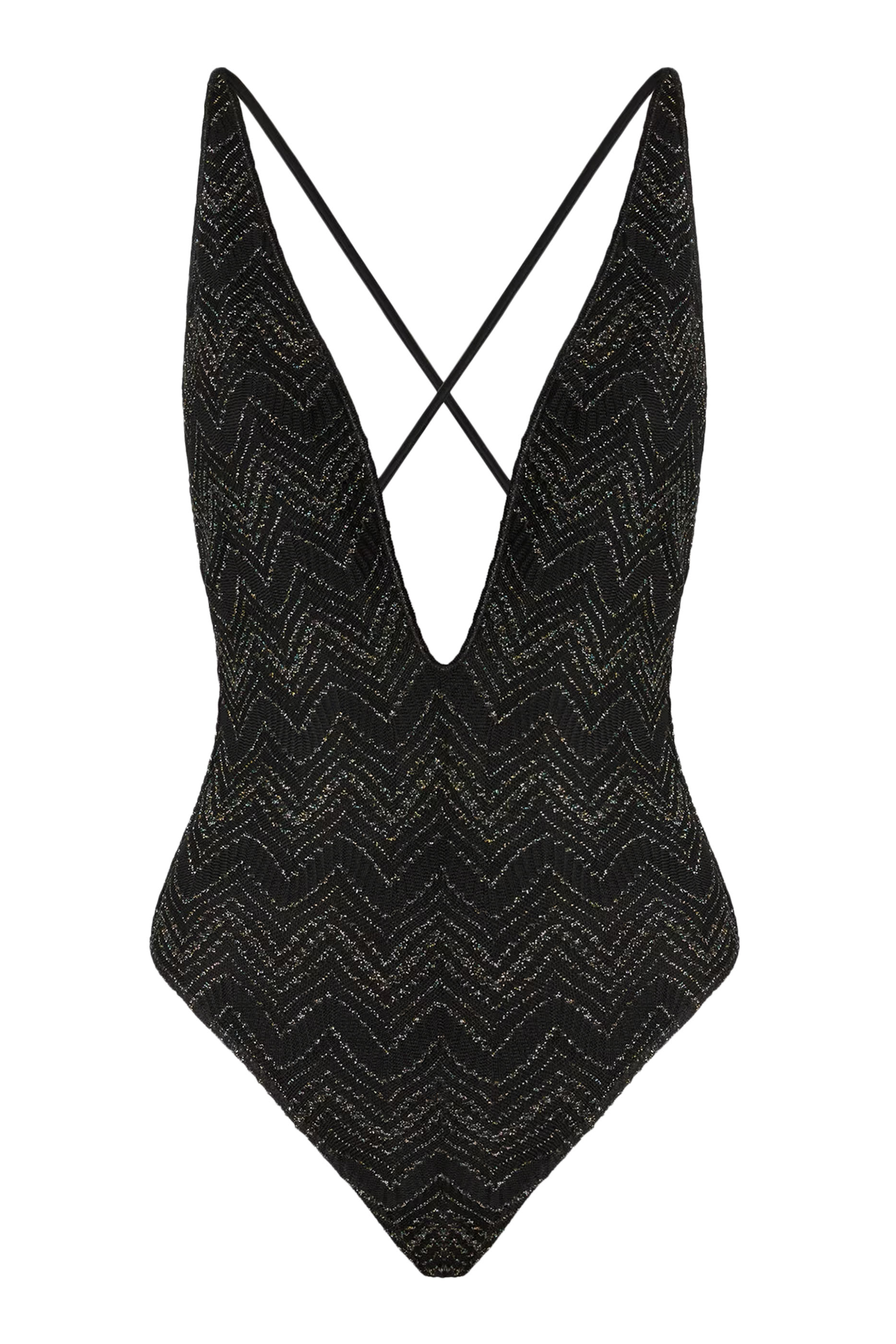 Mare Chevron Lace Raschel Plunge One Piece Swimsuit