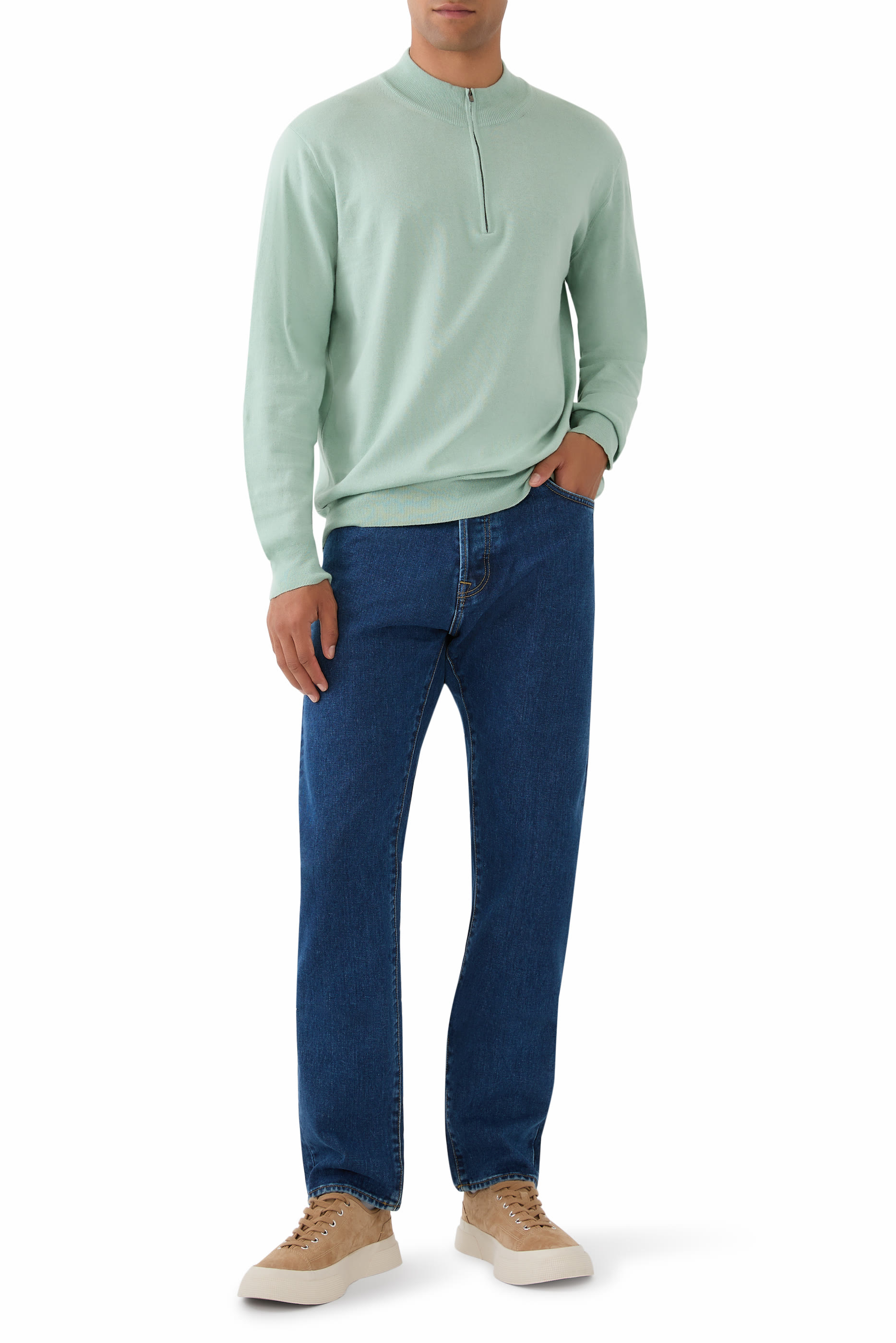 Cotton & Cashmere Quarter Zip Fine Knit Polo