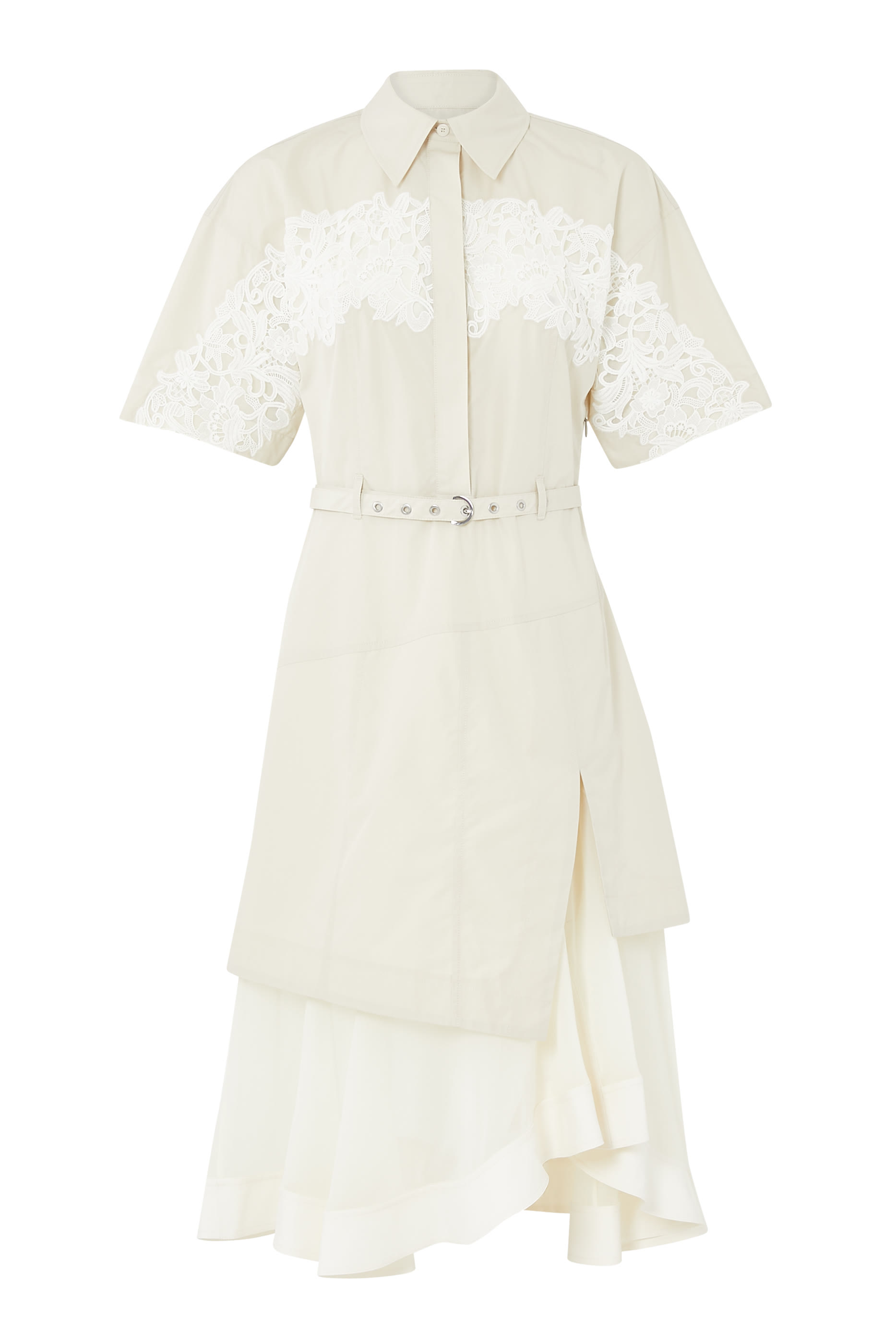 Cascade Hem Shirt Dress with Lace