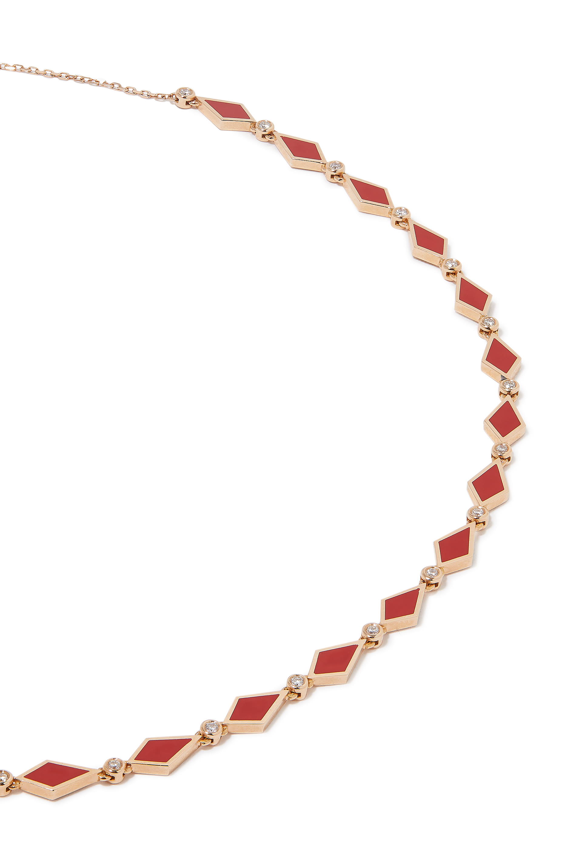 Mosaic Necklace, 18k Pink Gold with Morocco Black & Red Enamel and Diamonds