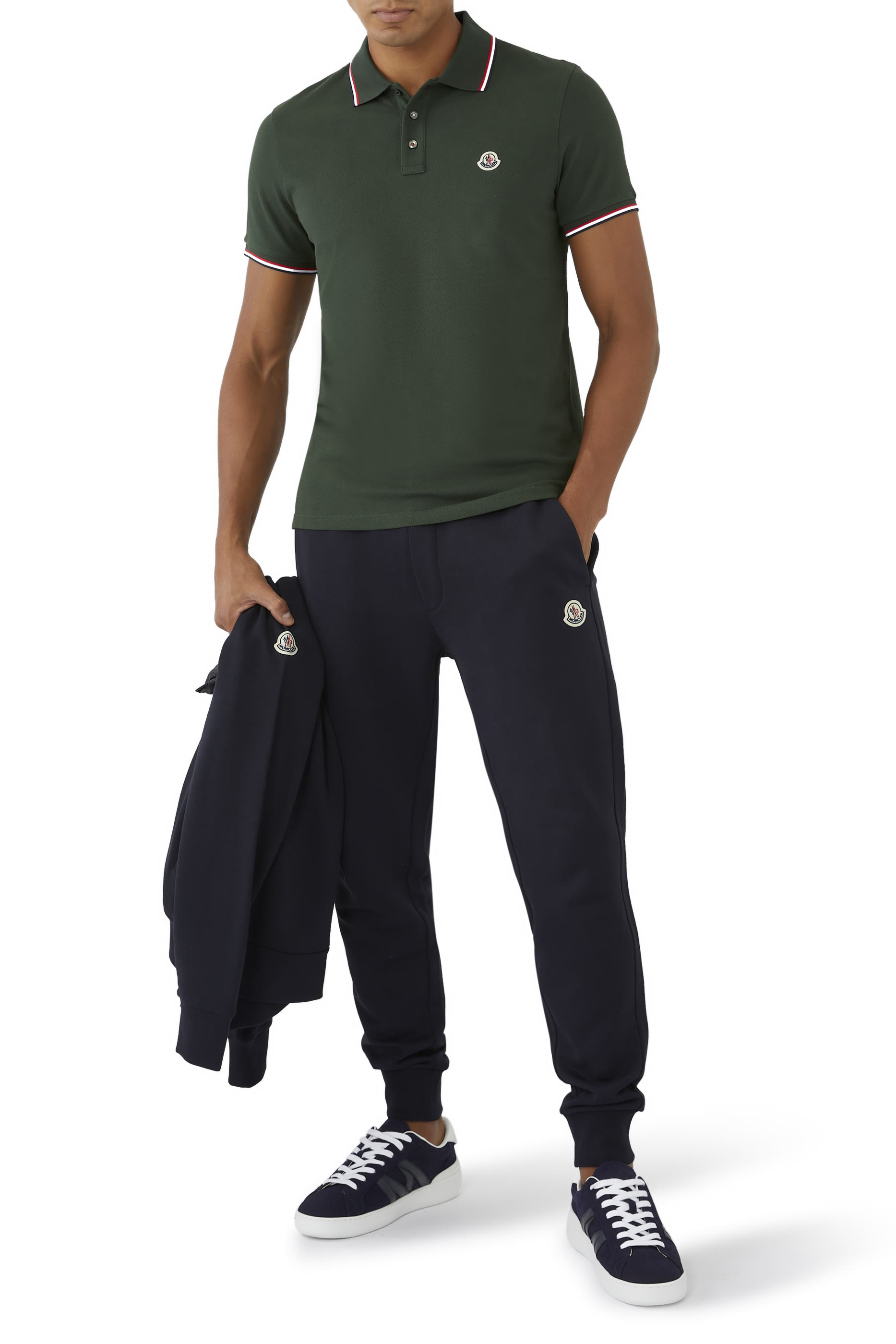 Tri-Color Stripe Logo Patch Polo Shirt