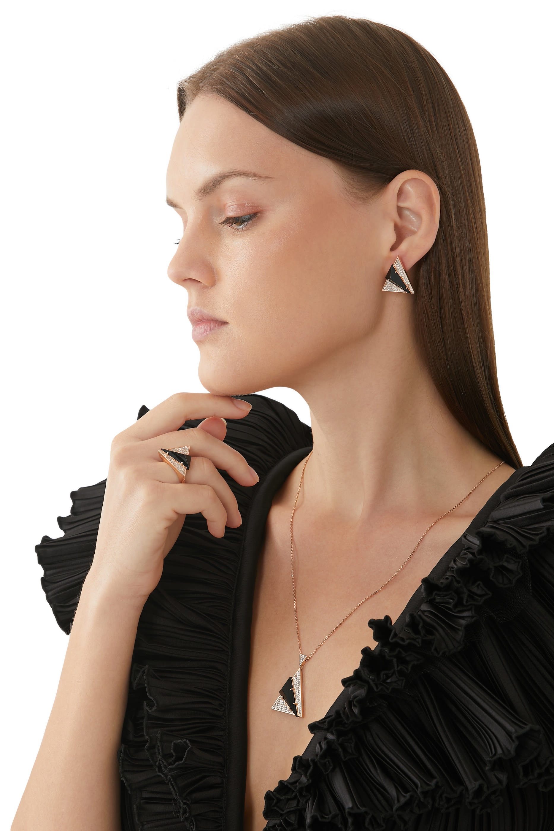 Neutra Aztec Stud Earrings, 18k Mixed Gold, Diamonds & Black Onyx