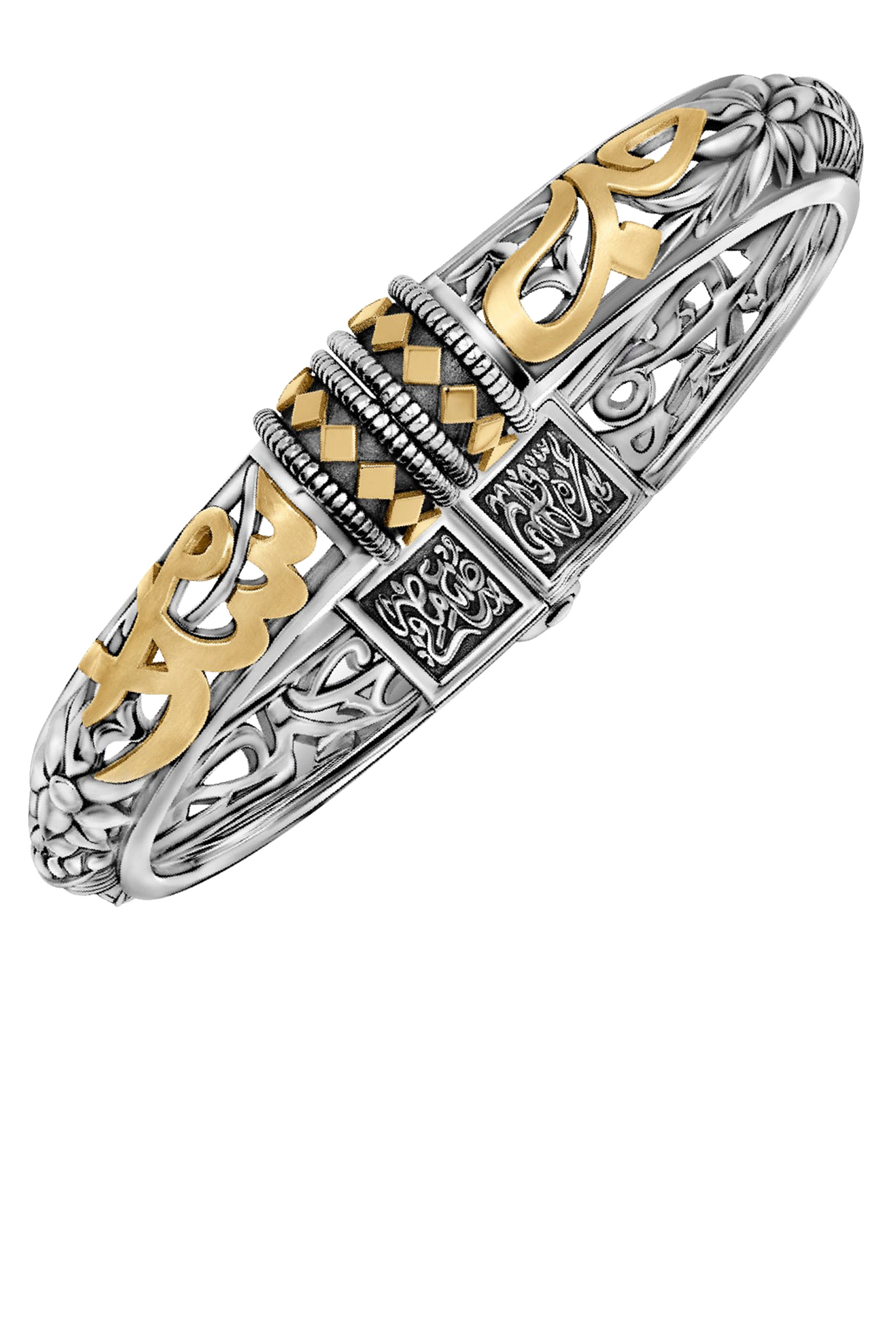 Wonders of Nature Love and Peace Bangle, 18k Yellow Gold & Sterling Silver