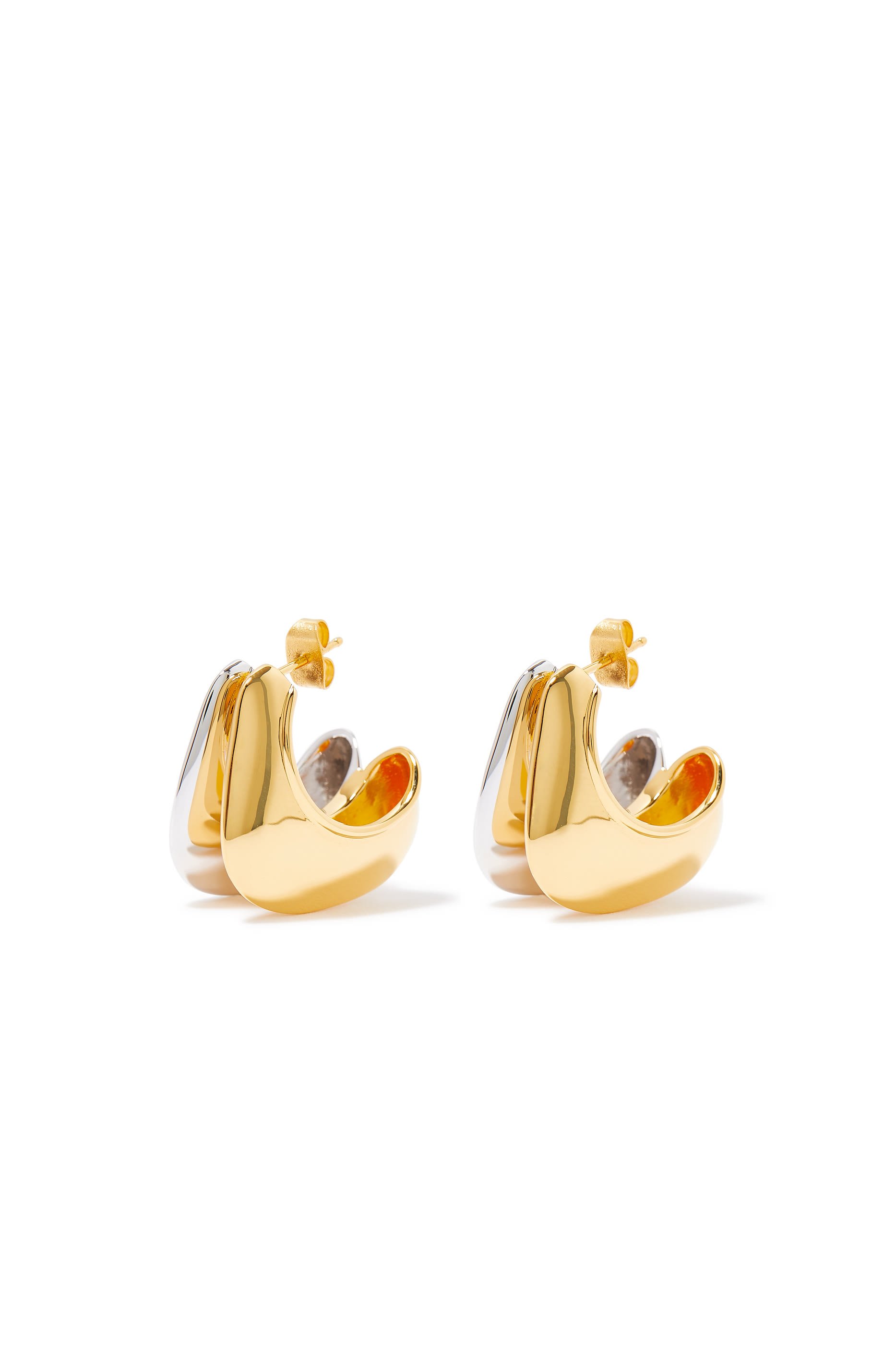 MIXED METAL DOUBLE HOOP EARRING:Multi Colour:One Size