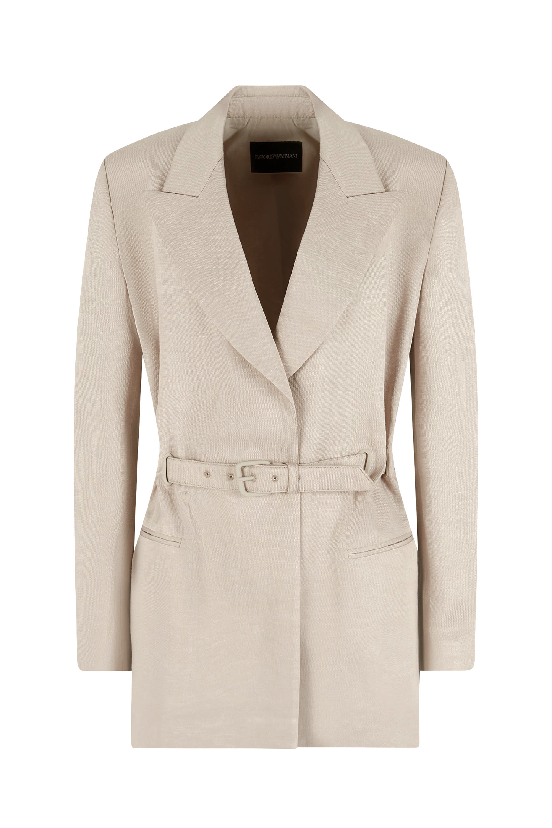 Linen-Blend Belted Blazer