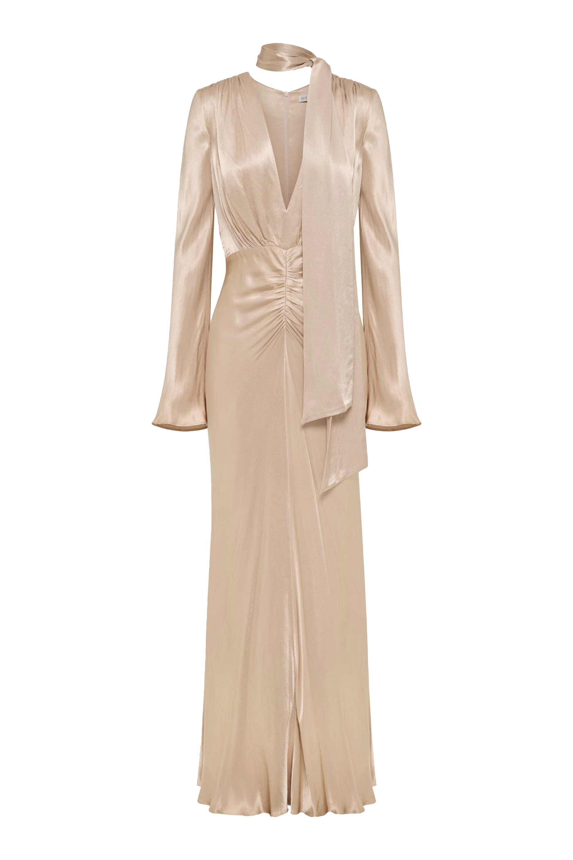 La Lune Plunged Long Sleeve Maxi Dress