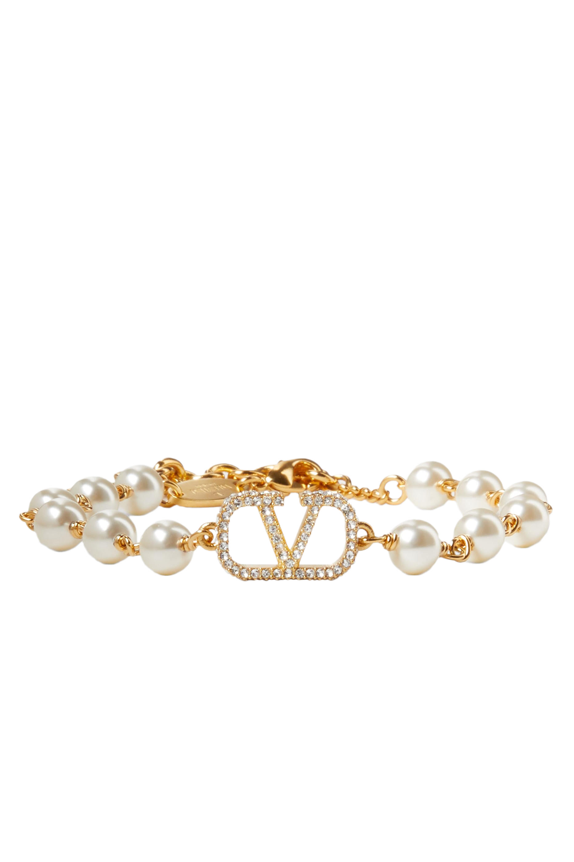 VLogo Signature Pearl Bracelet, 18k Gold & Crystal Pearls