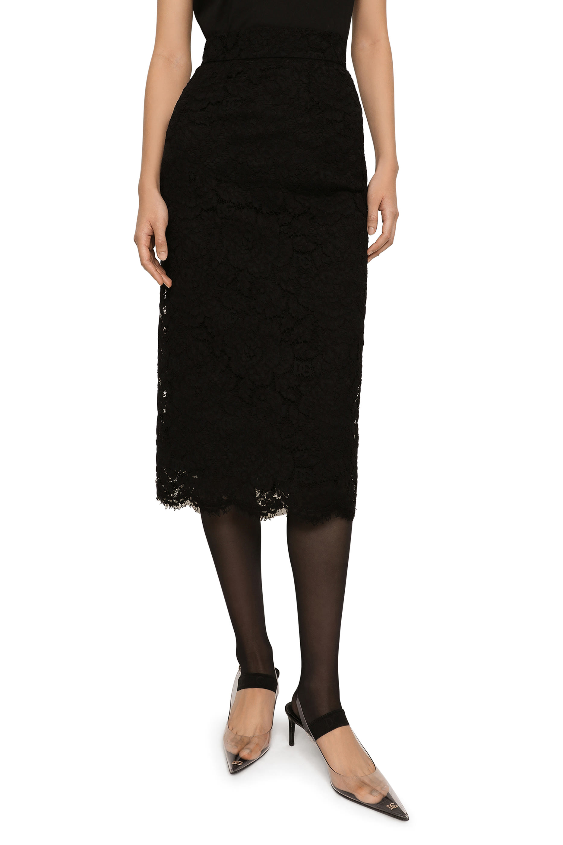 Branded Stretch Lace Midi Skirt