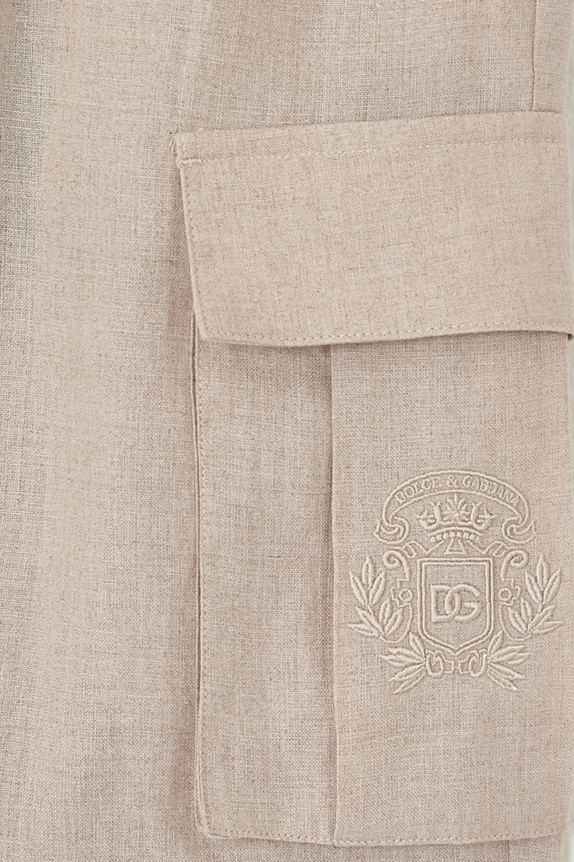 Kids Linen Bermuda Shorts with Crest Embroidery