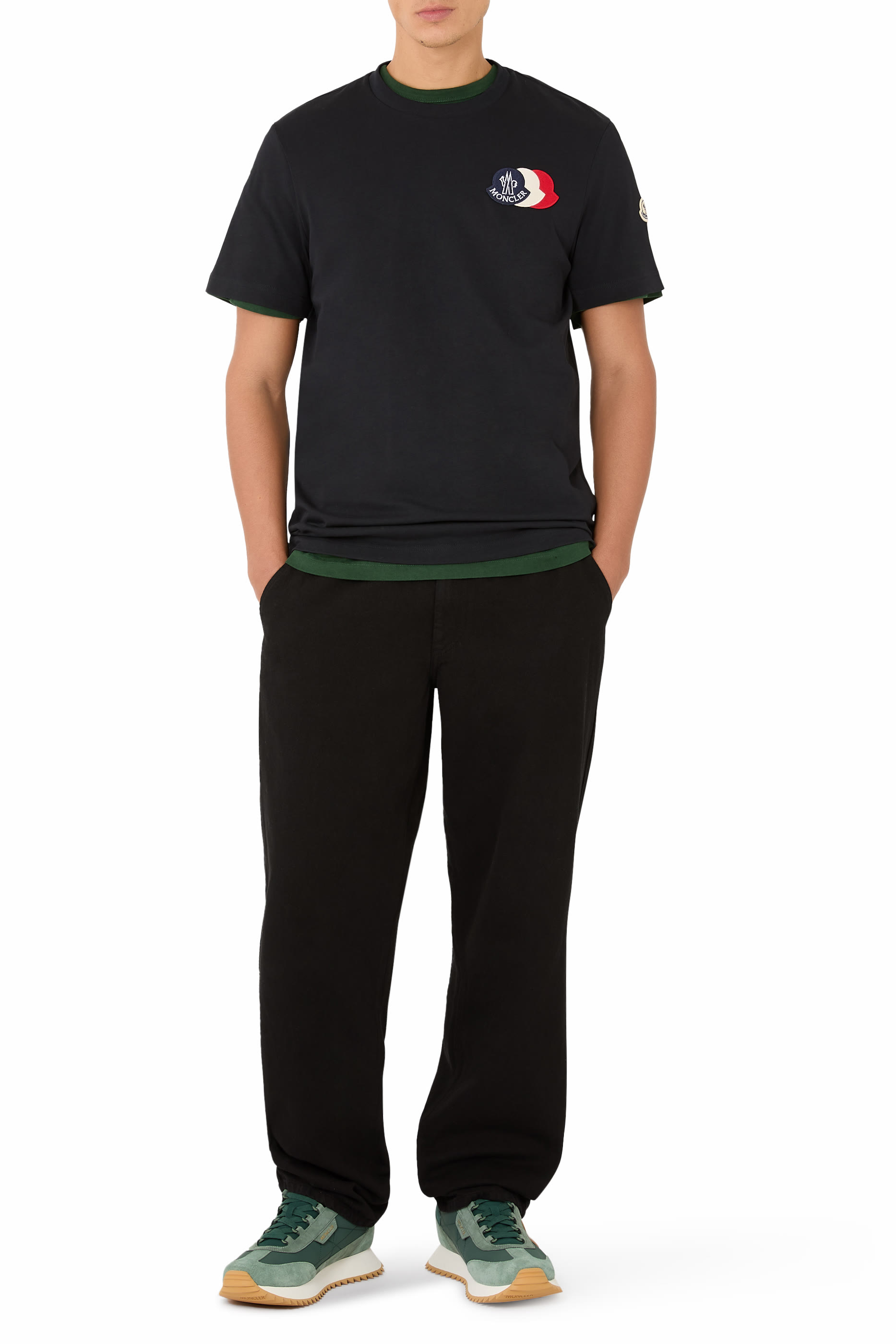 Embroidered Tricolour Logo Cotton T-Shirt