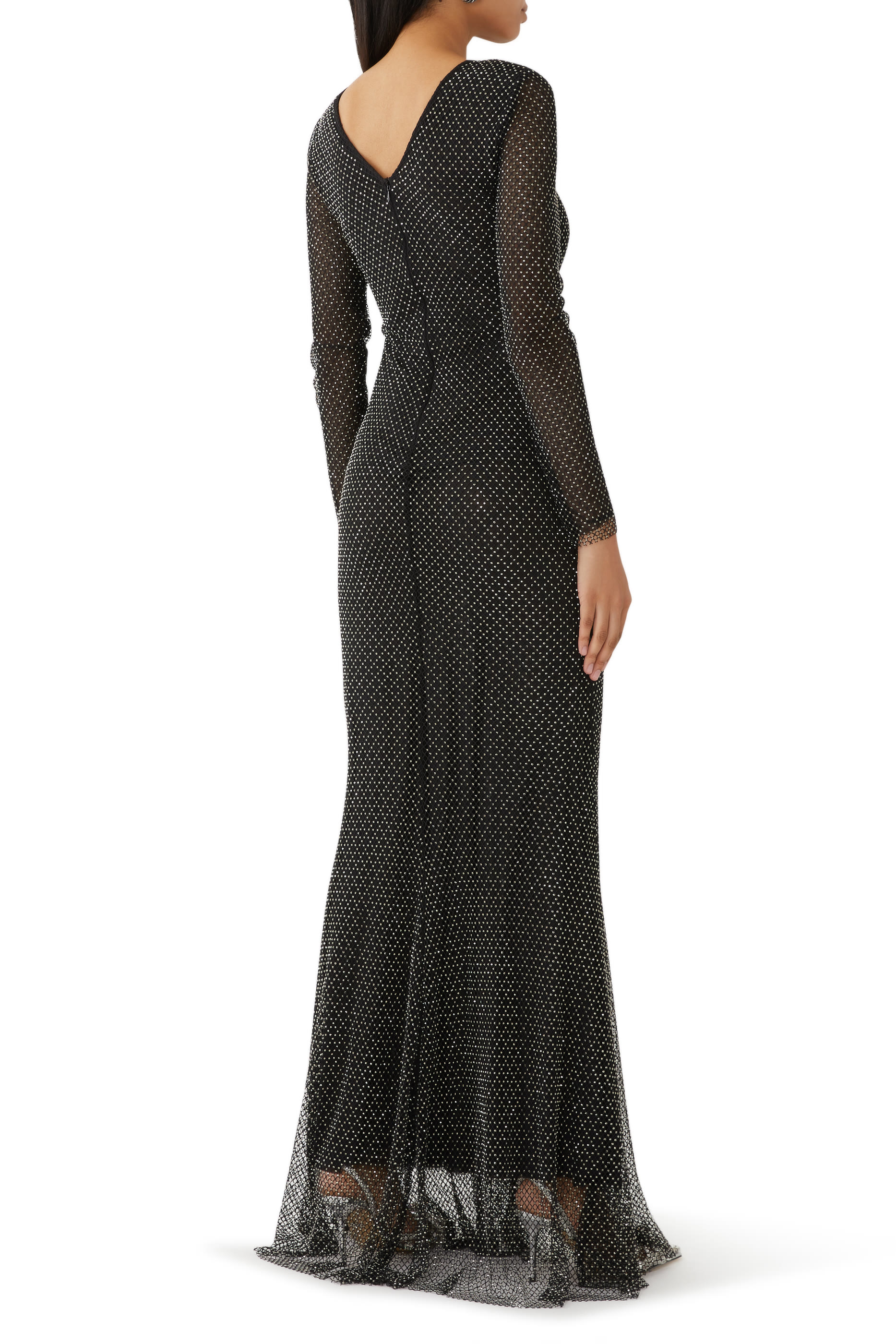 Rhinestone Fishnet Crossover Maxi Dress