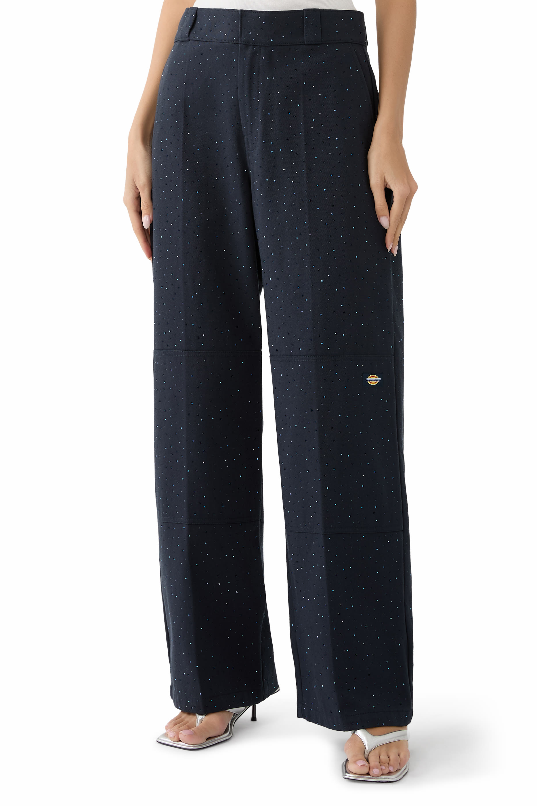 Rhinestone-Embellished Workwear Pants
