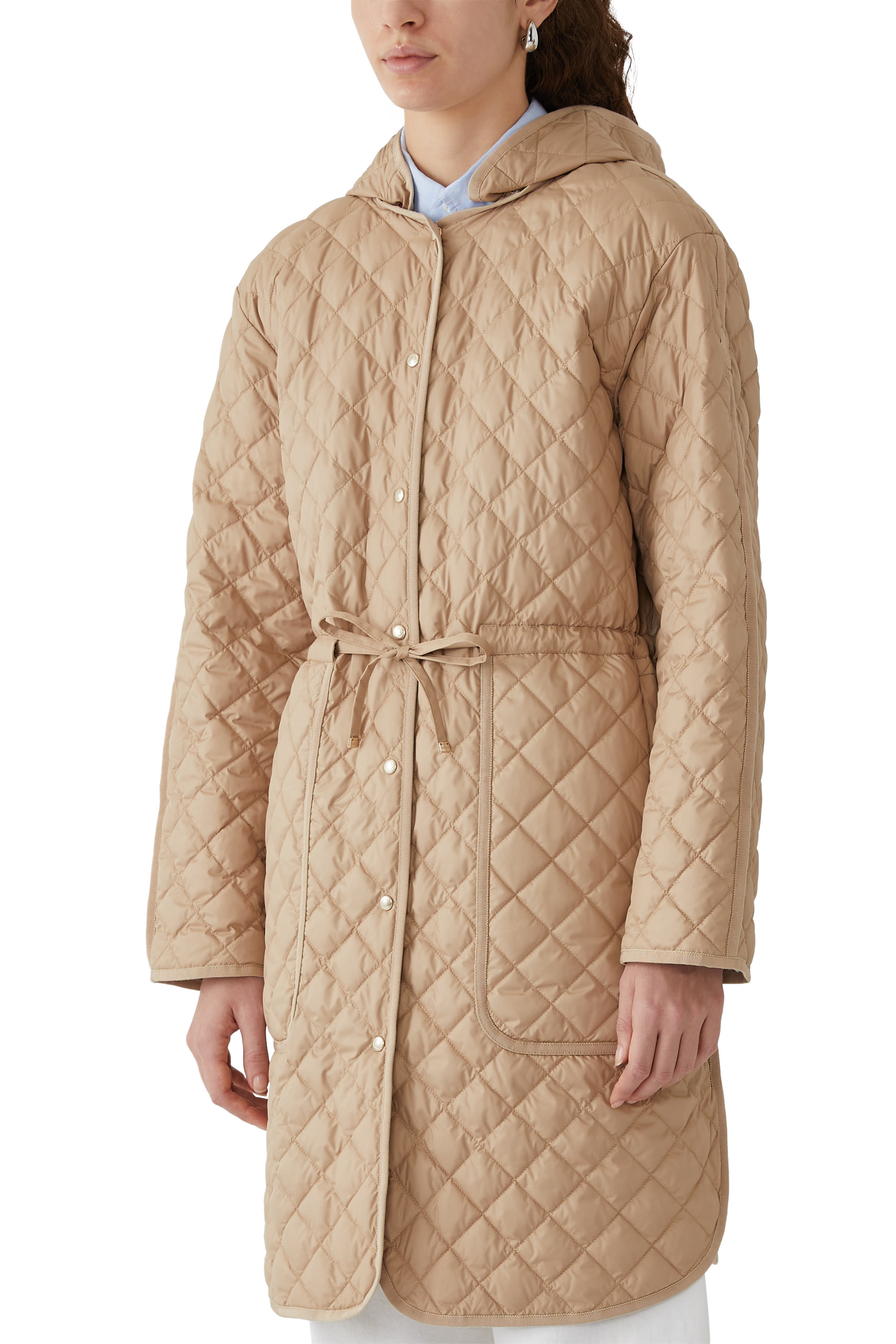 Etelan Hooded Diamond-Quilted Long Down Jacket