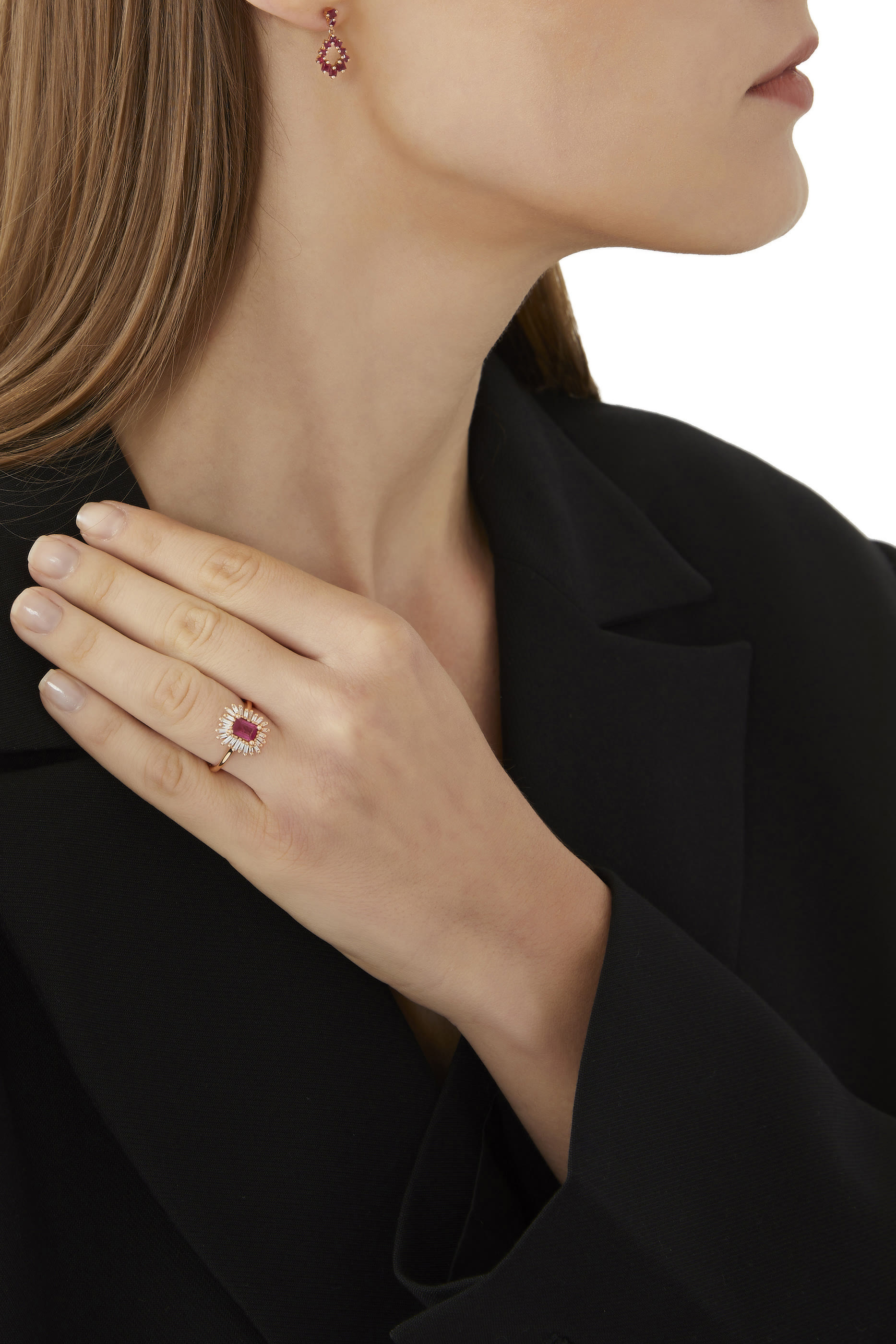 Pear Shaped Drop Earrings, 18k Gold & Ruby