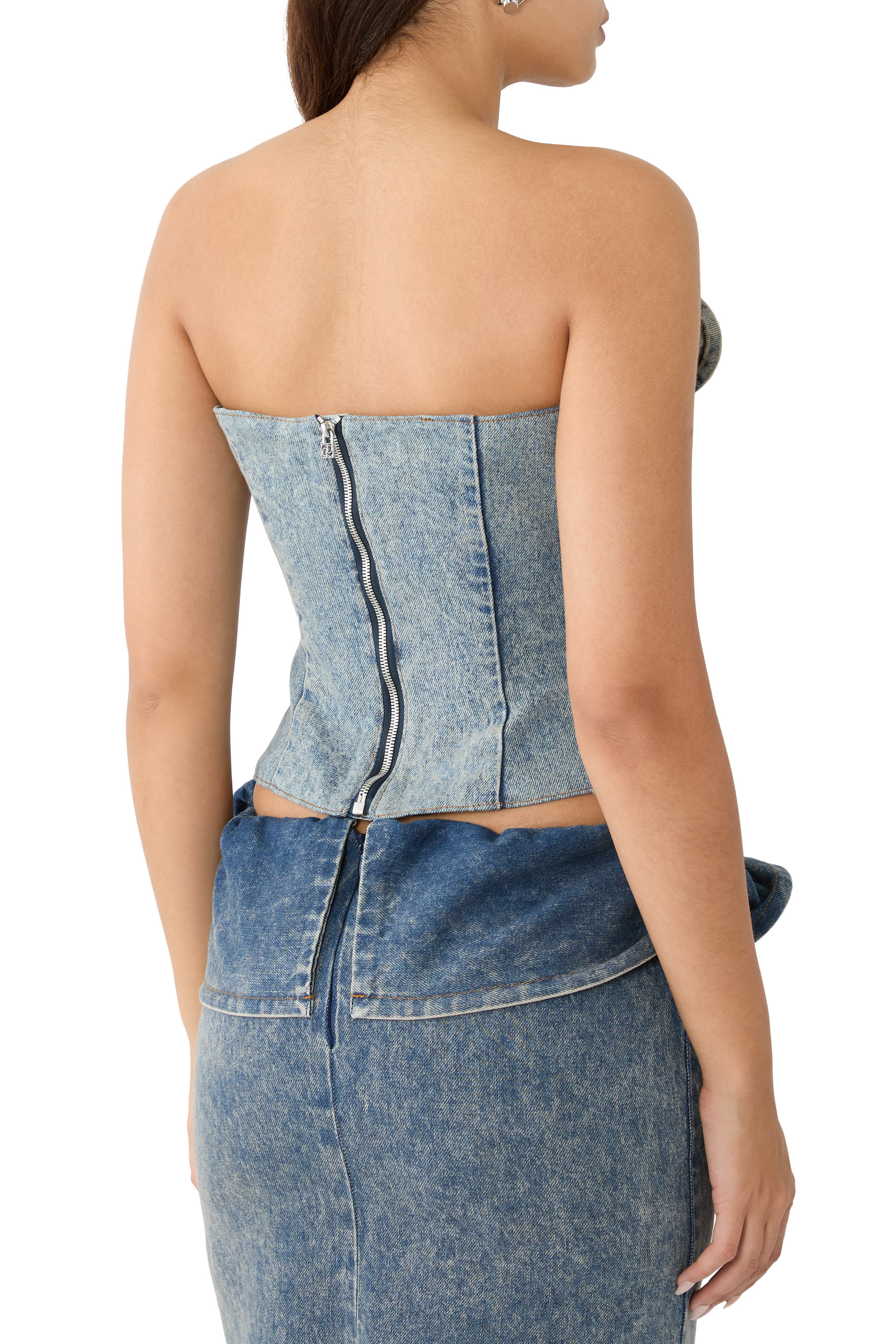 Denim Corset with Sculptural Neckline 