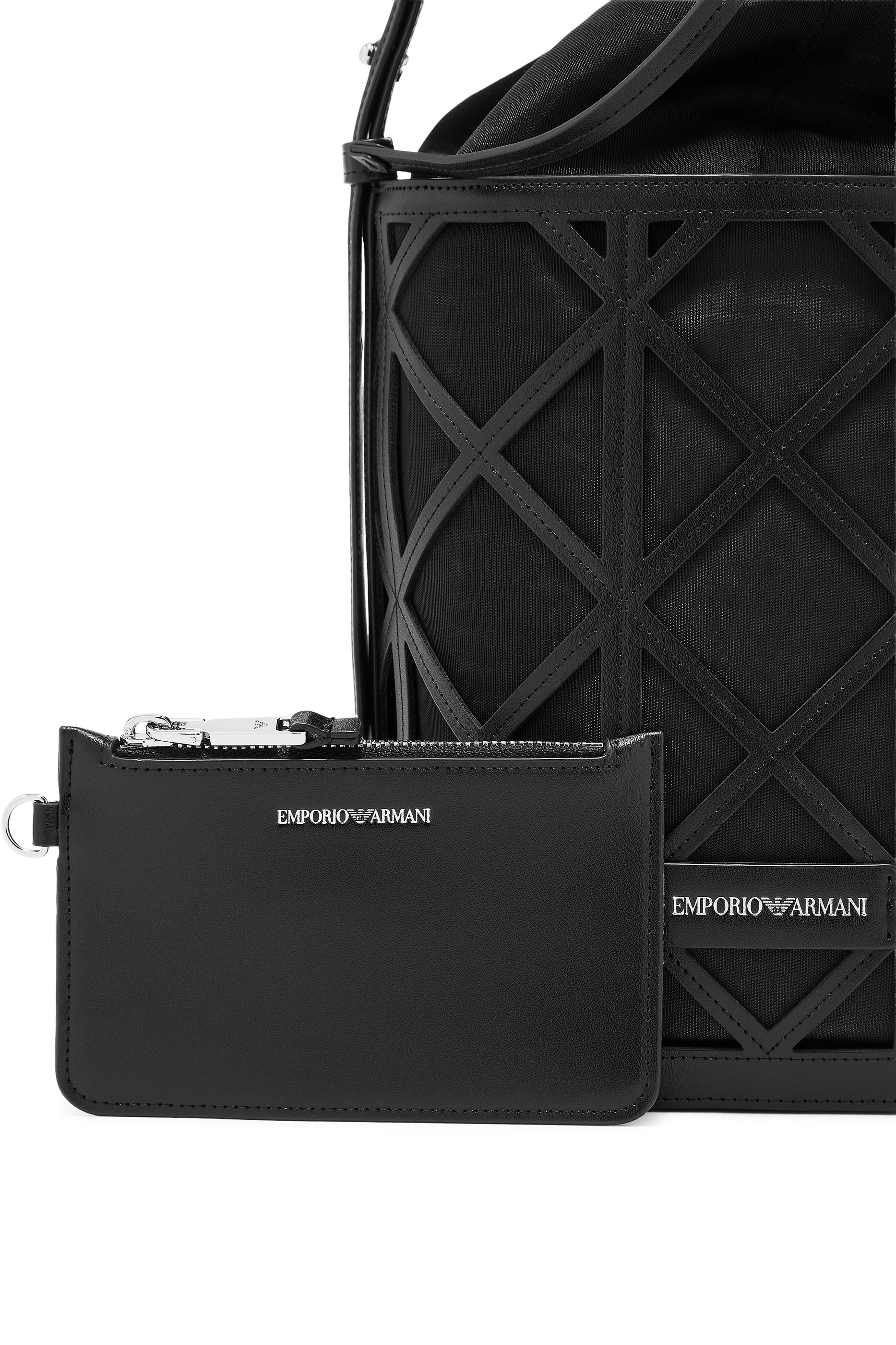 Logo Leather and Mesh Bucket Bag