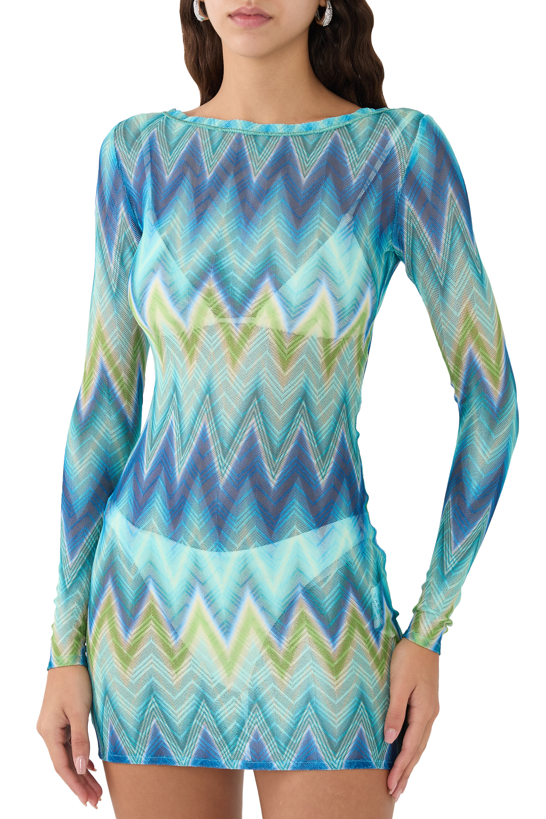 Long Sleeve Boat Neck Coverup