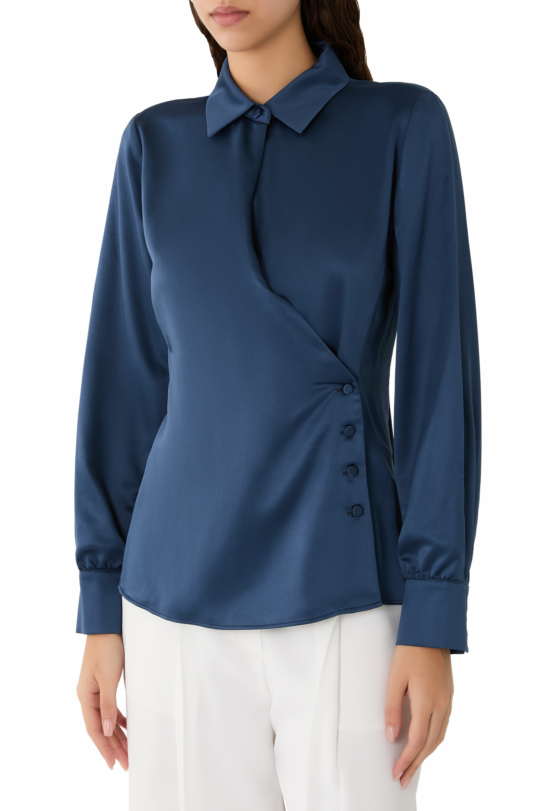 Satin Crepe Wrap Shirt