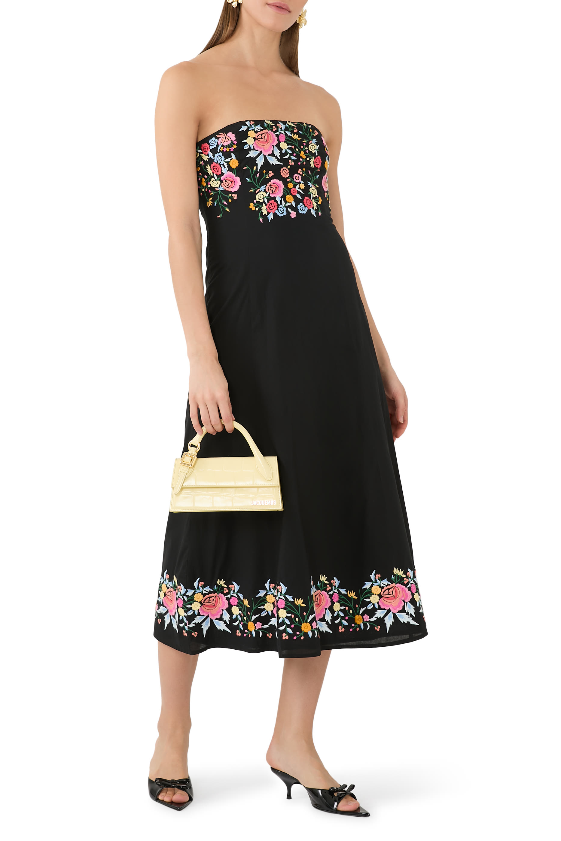 Floral Embroidered Bandeau Alpha Midi Dress