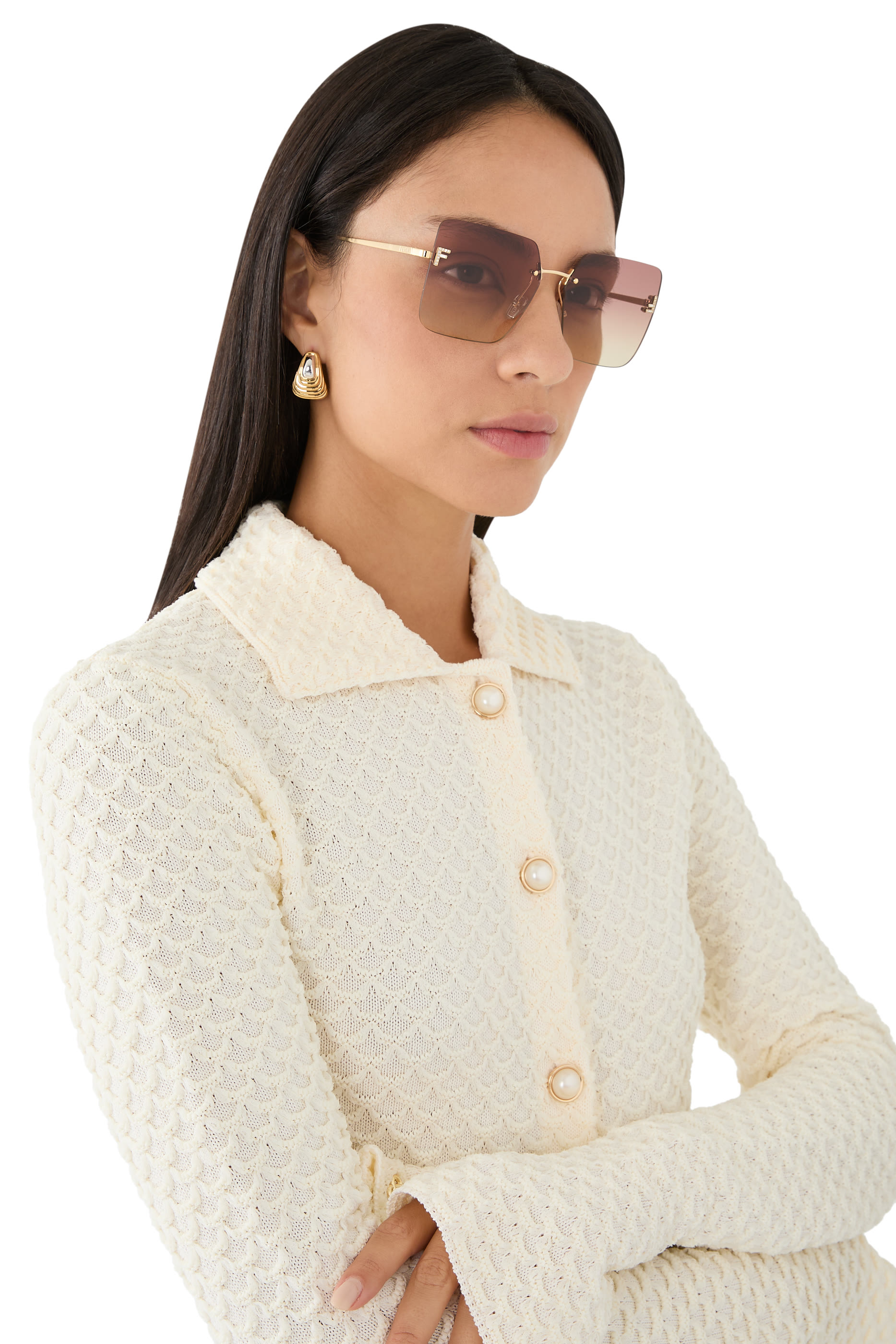 Fendi First Crystal Gold Geometric Sunglasses