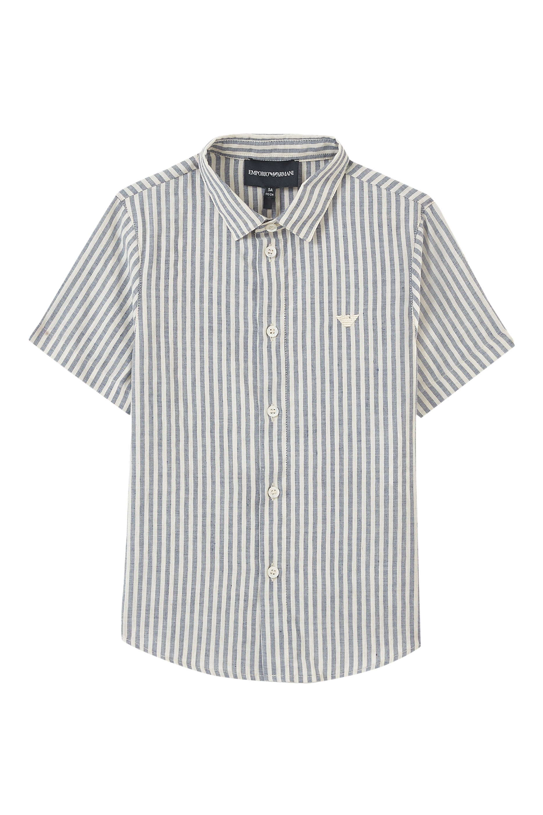 Kids Short Sleeves Cotton-Linen Striped Shirt