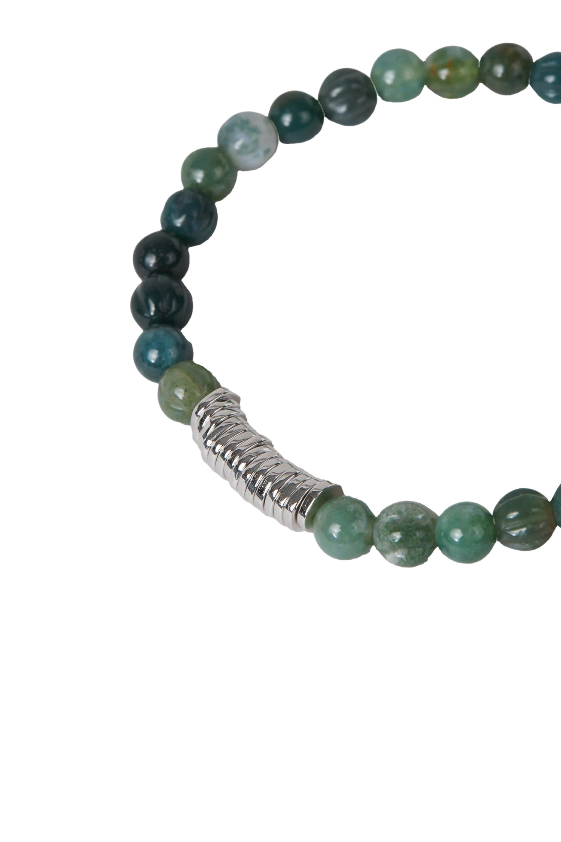 Classic Discs Beaded Bracelet, Rhodium-Plated Sterling Silver & Moss Agate