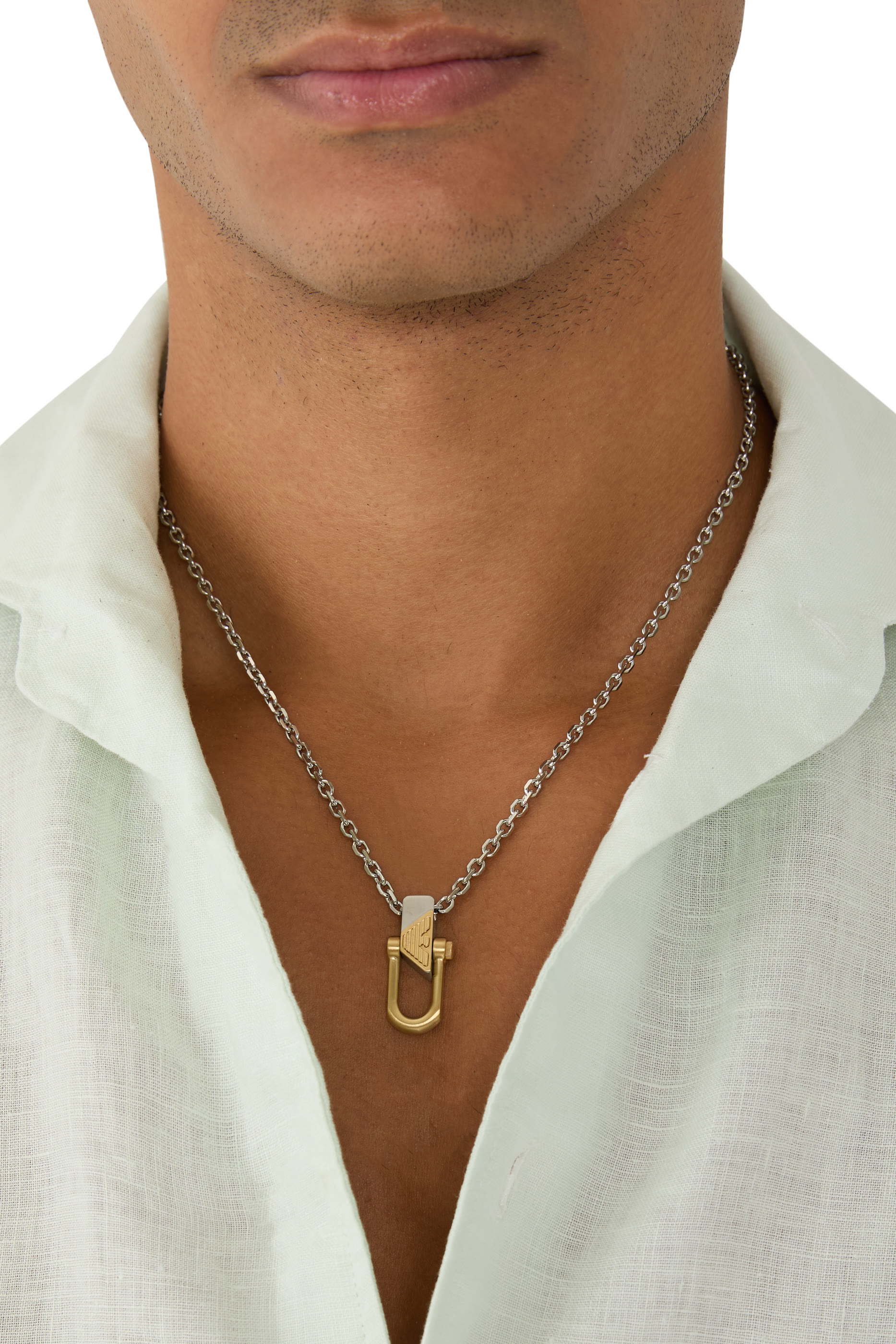 Two-Tone Stainless Steel Pendant Necklace