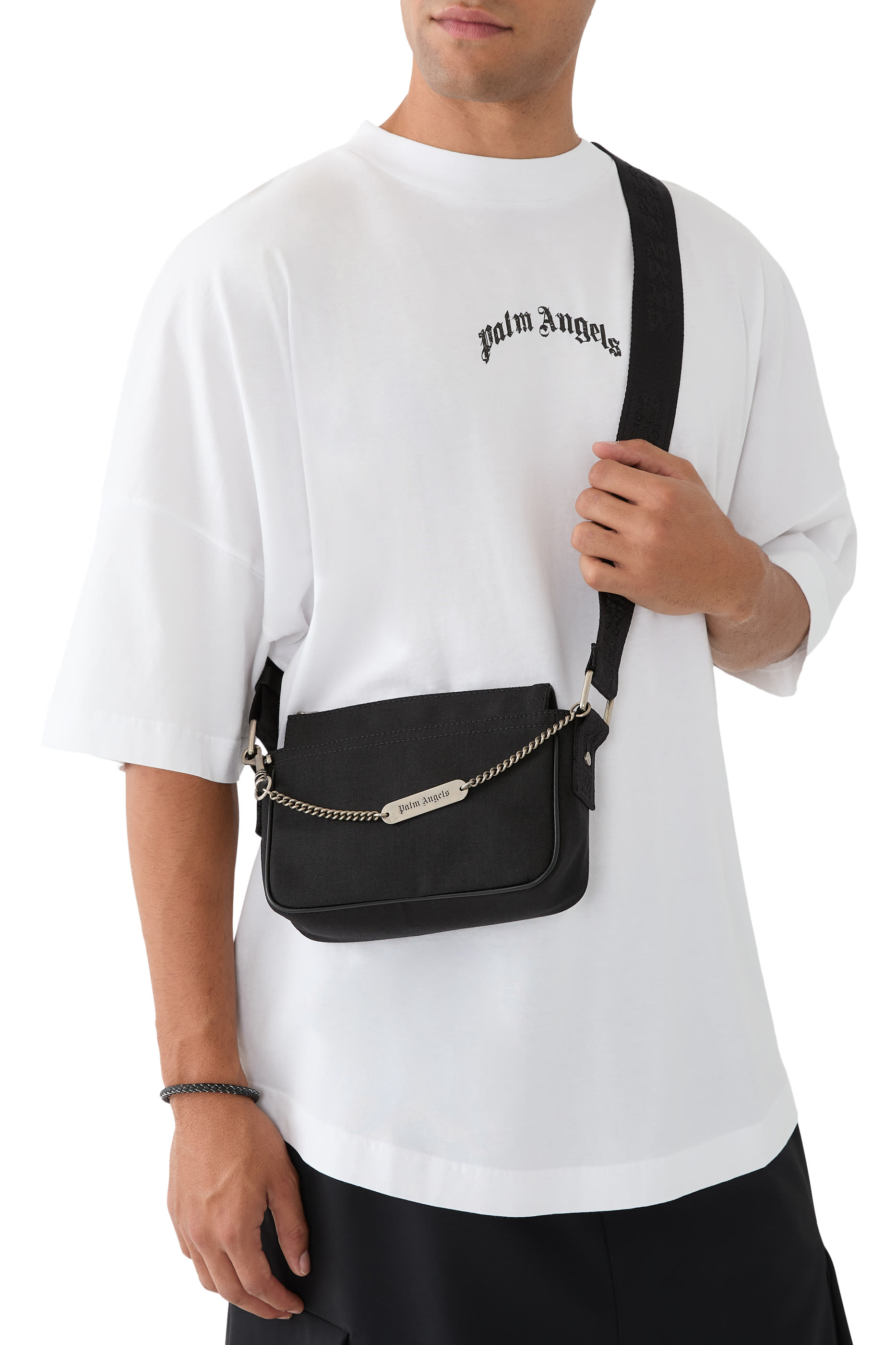 Metallic Logo Plate Crossbody Bag