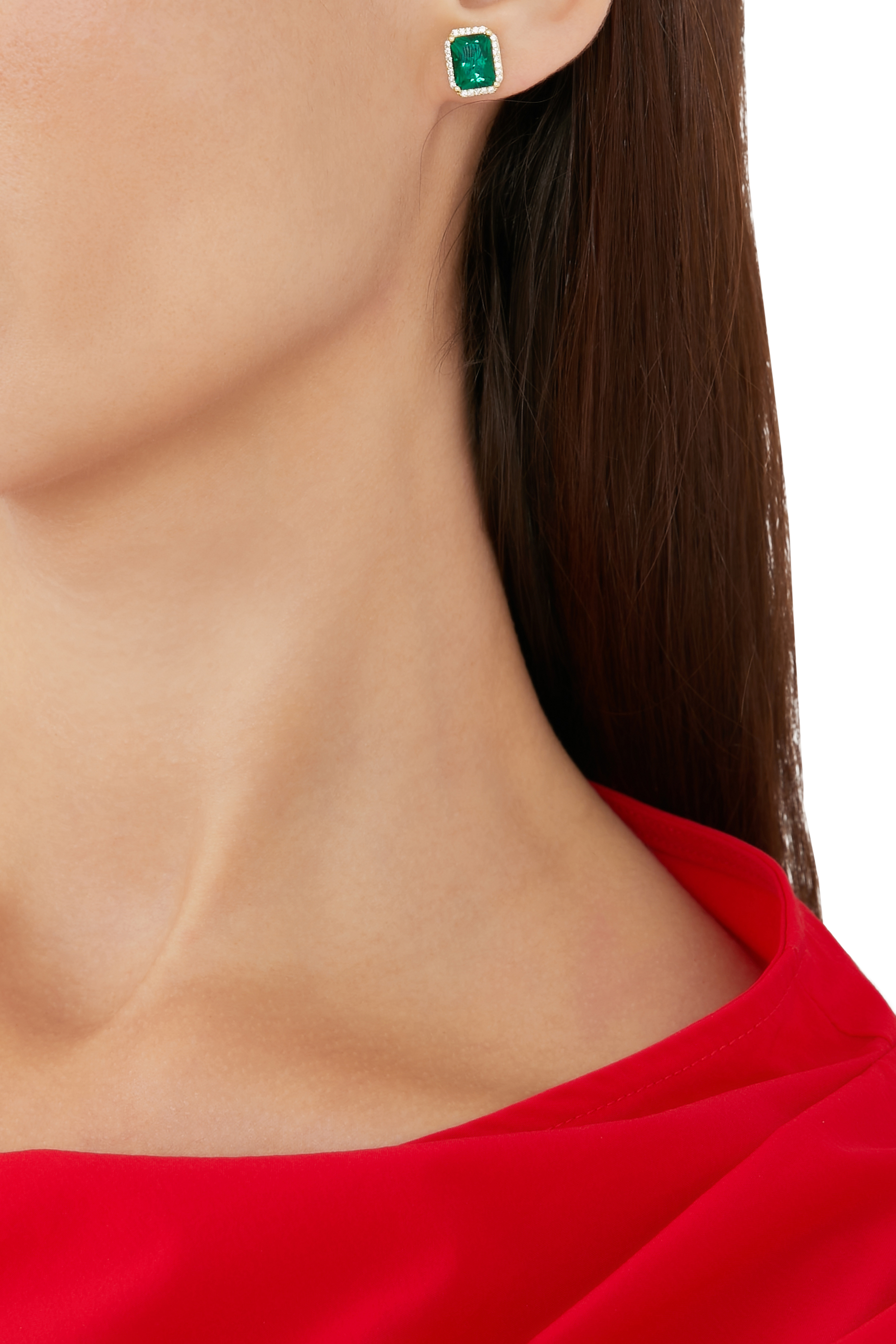 Emerald Pave Halo Stud Earrings, Gold-Plated Brass, Emerald & Cubic Zirconia