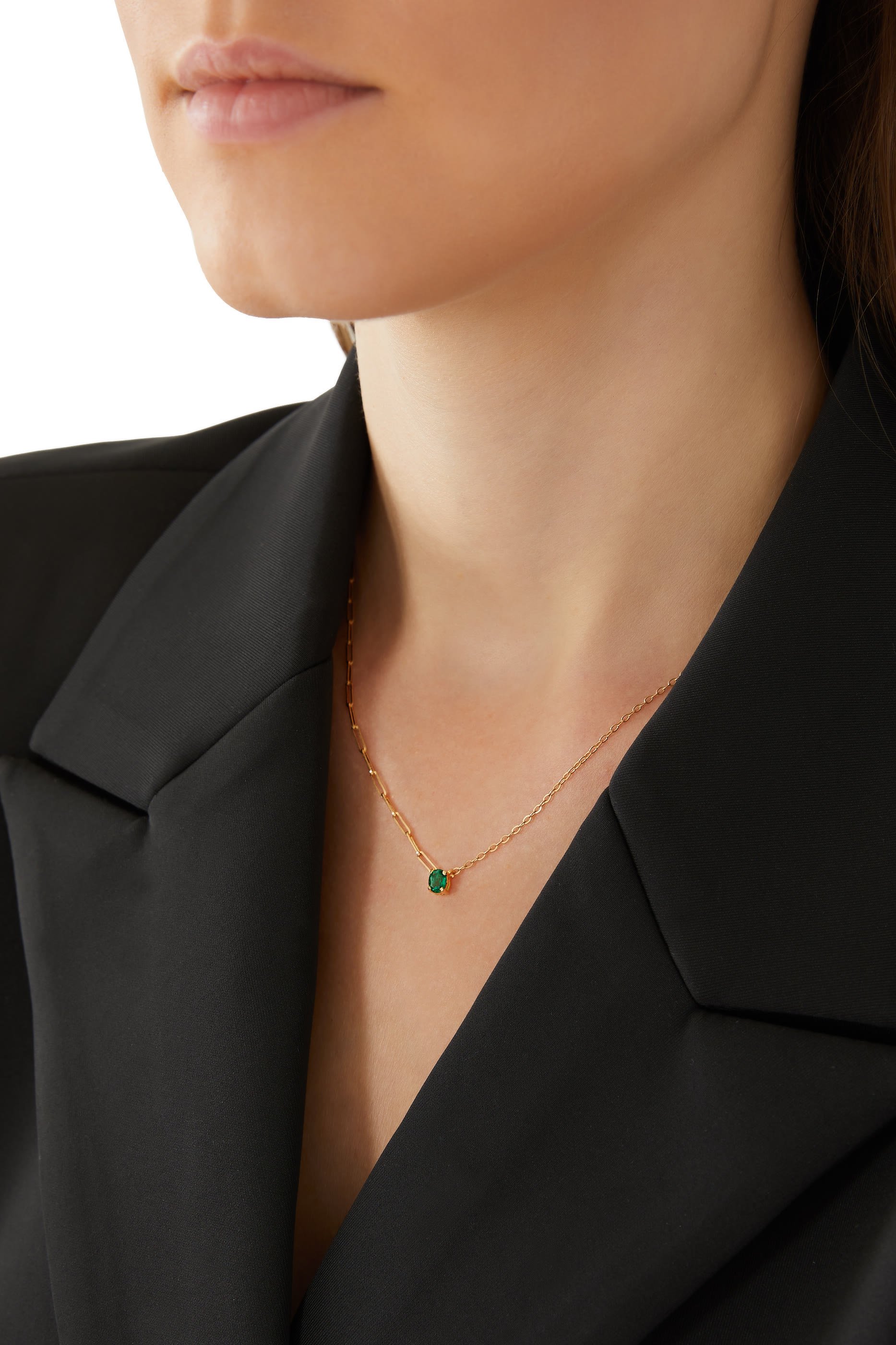 Solitaire Necklace, 18k Yellow Gold & Emerald
