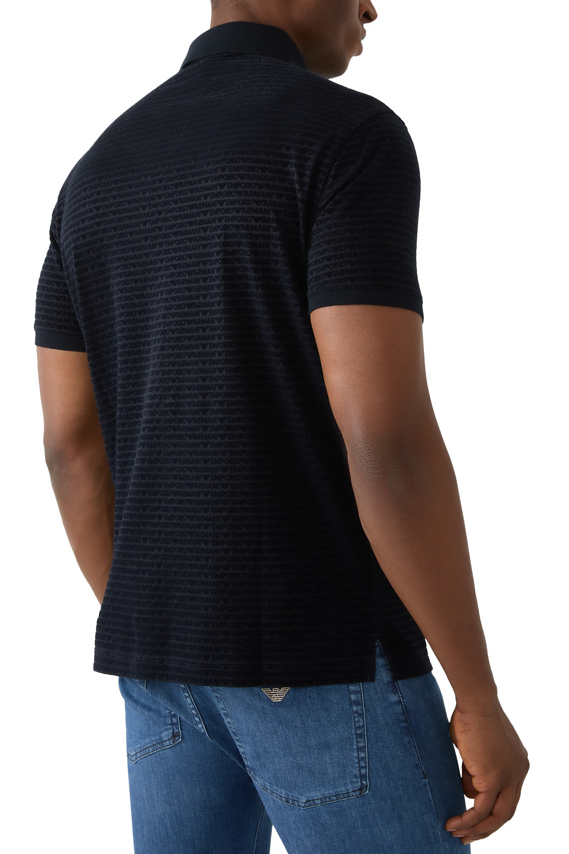 All-Over Jacquard Lettering Jersey Polo Shirt