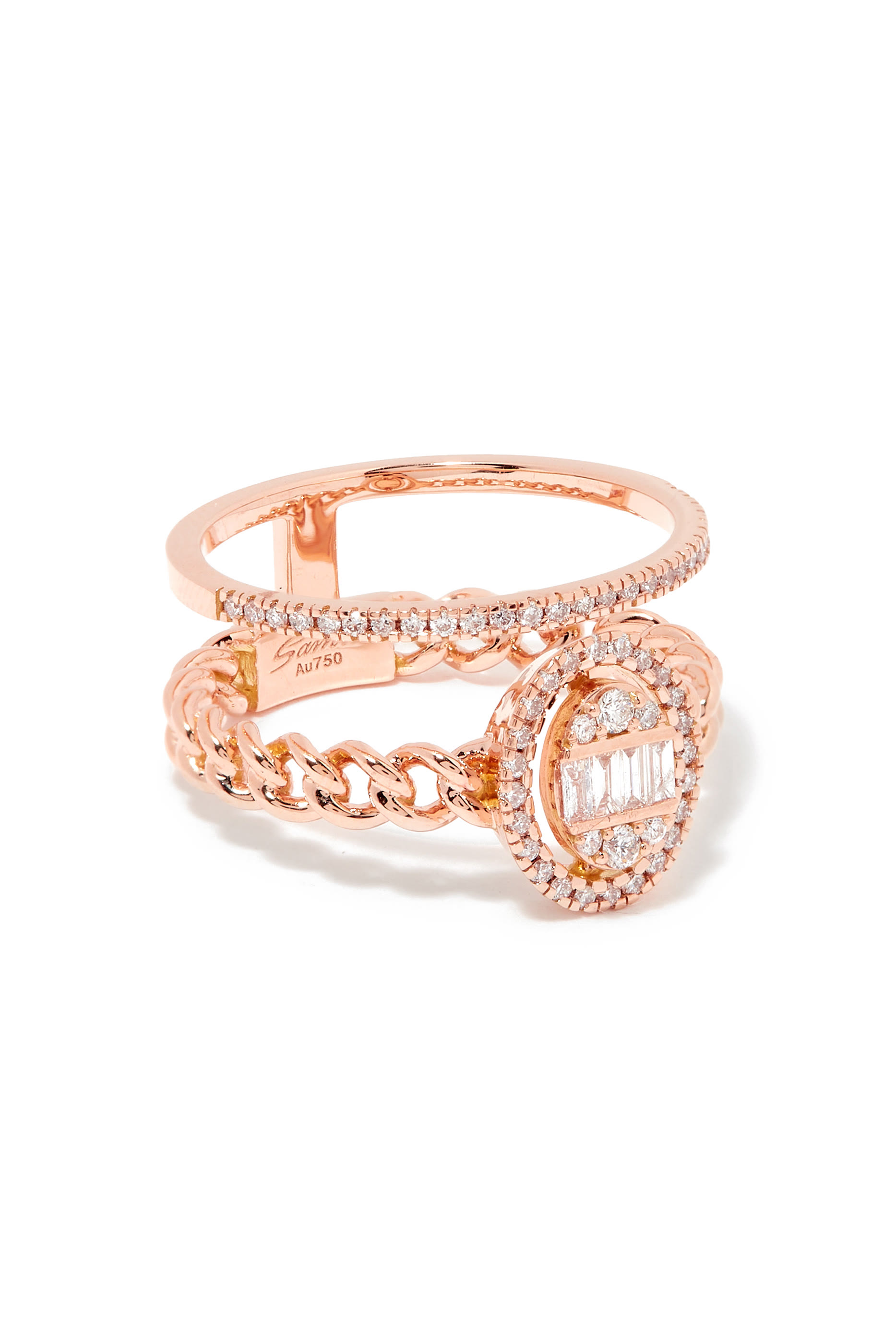 Quwa Double Oval Ring, 18k Pink Gold & Diamonds