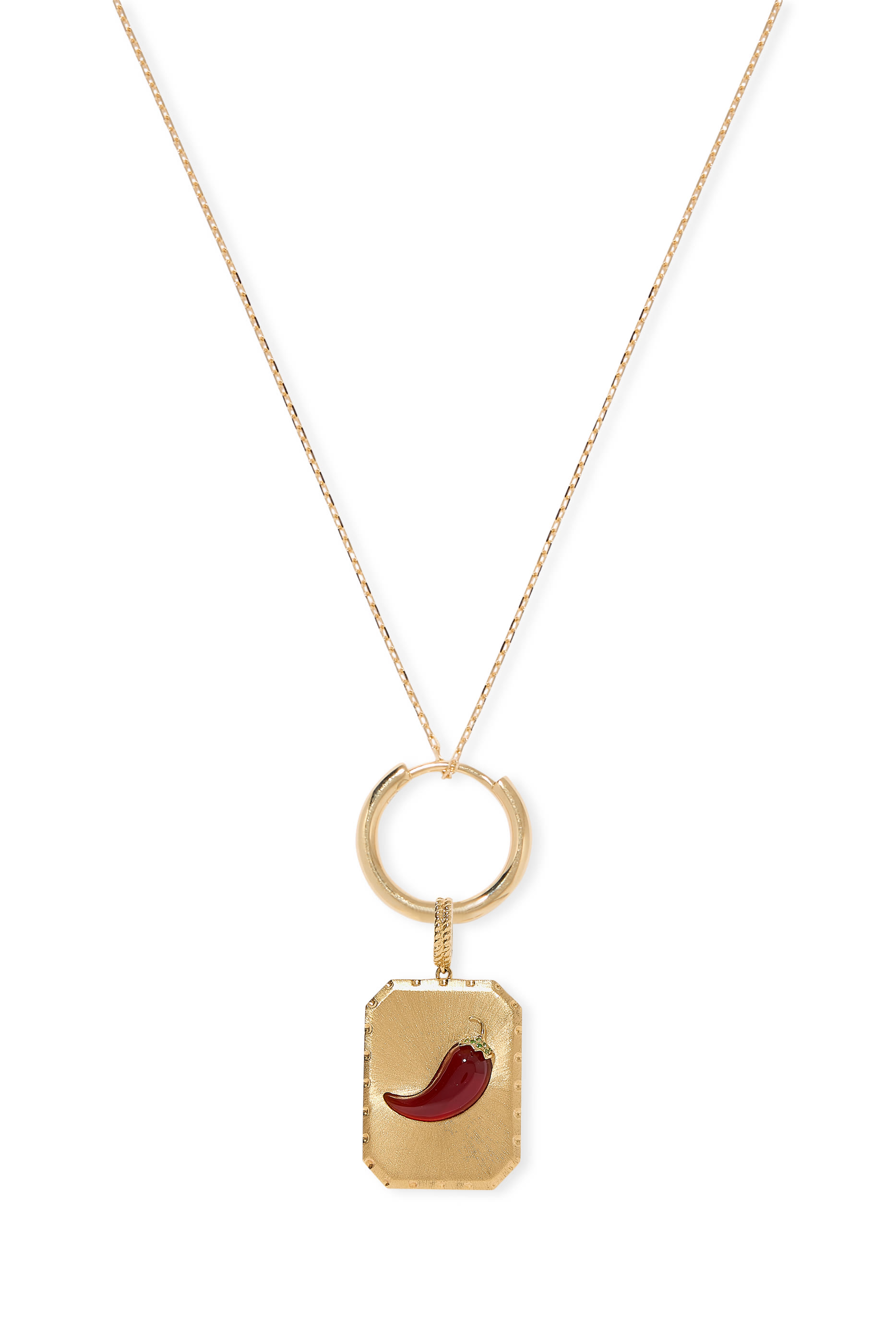  Pepper Brushed Charm, 18K Yellow Gold & Red Agate 