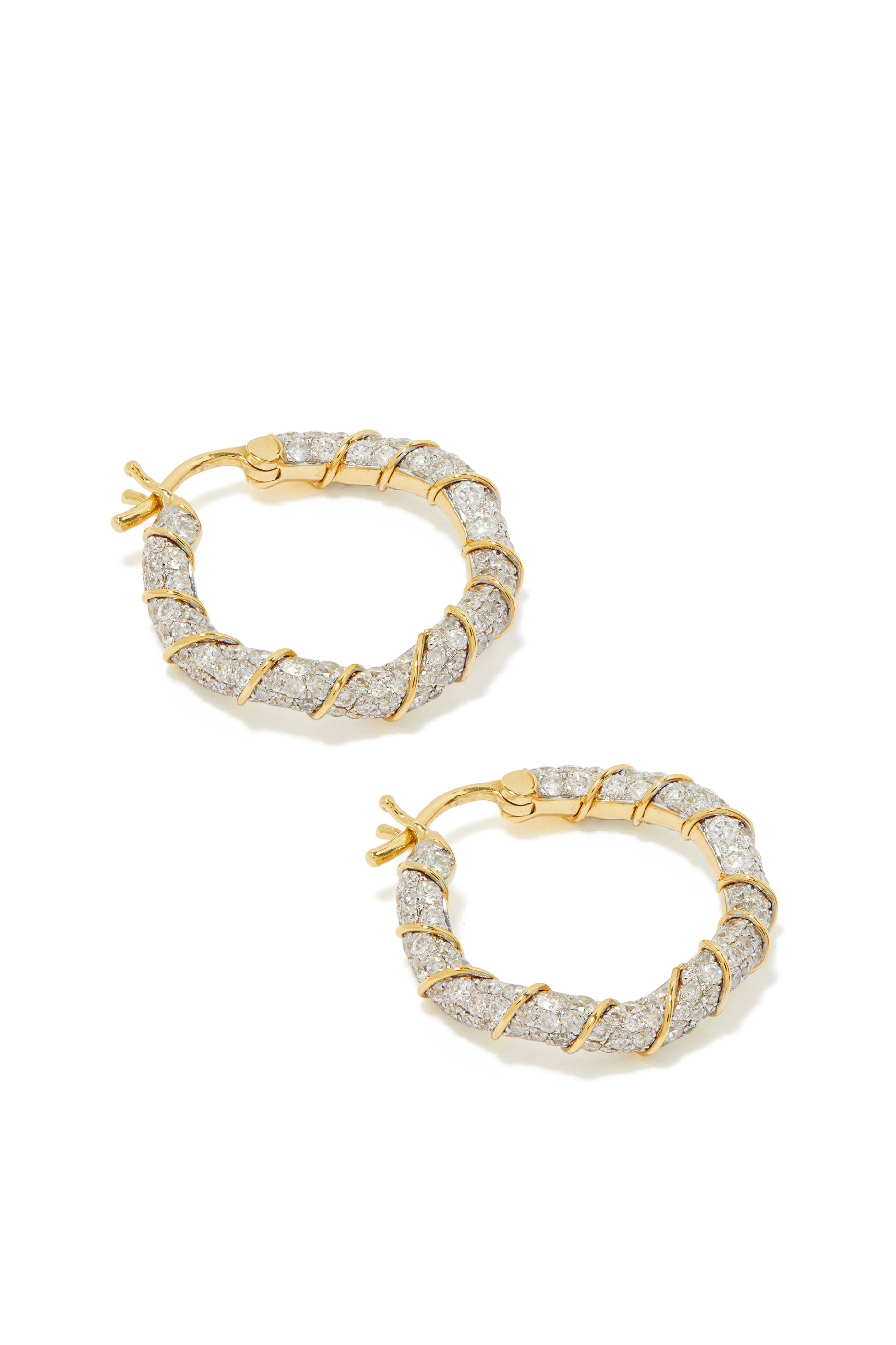 Twisted Hoop Earrings, 18k Yellow Gold & Diamonds
