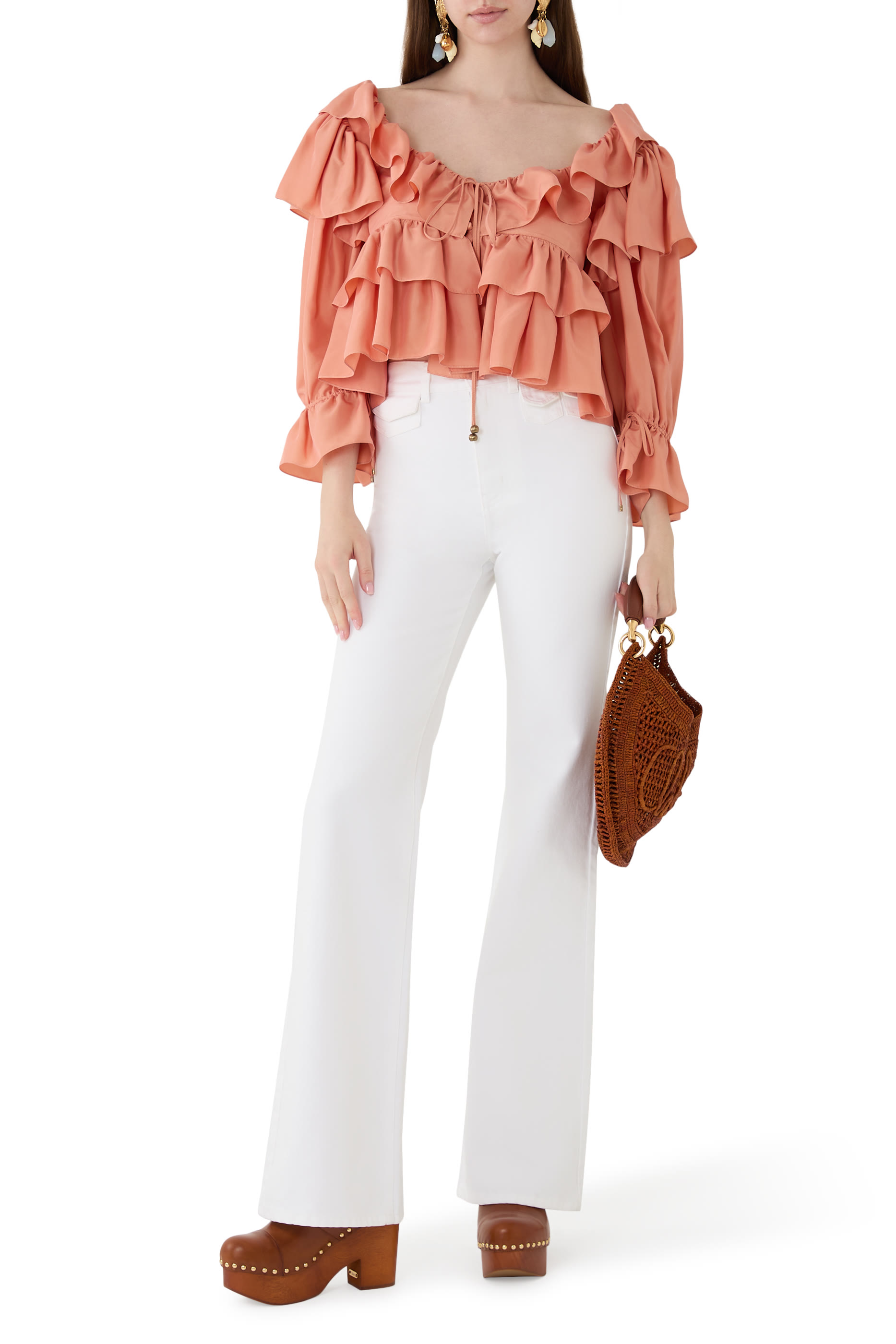 Cropped Ruffle Top in Washed Silk Poplin