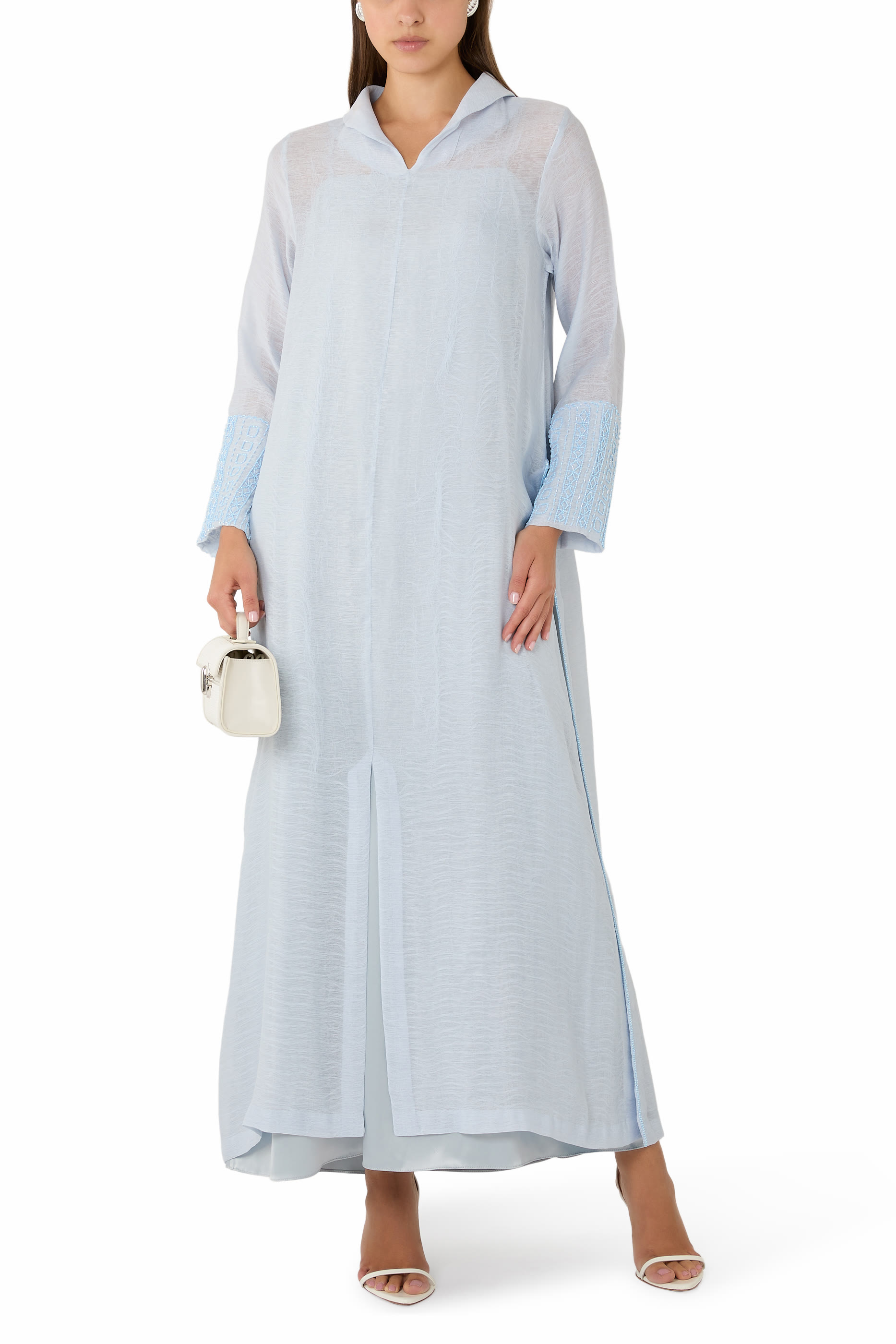  Embroidered Side Slit Detail Dress with Inner Dress 