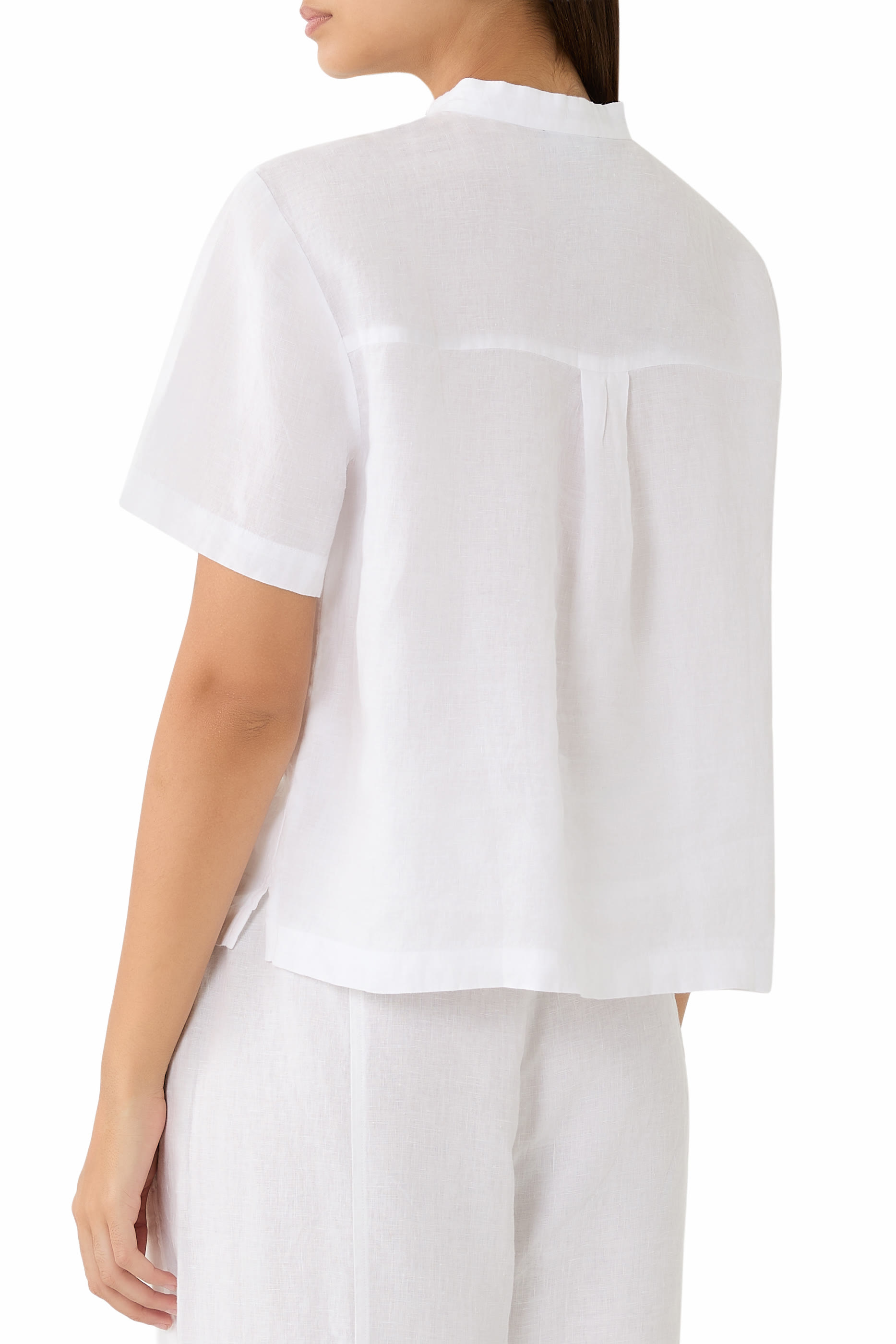 Organic Handkerchief Linen Band Collar Shirt