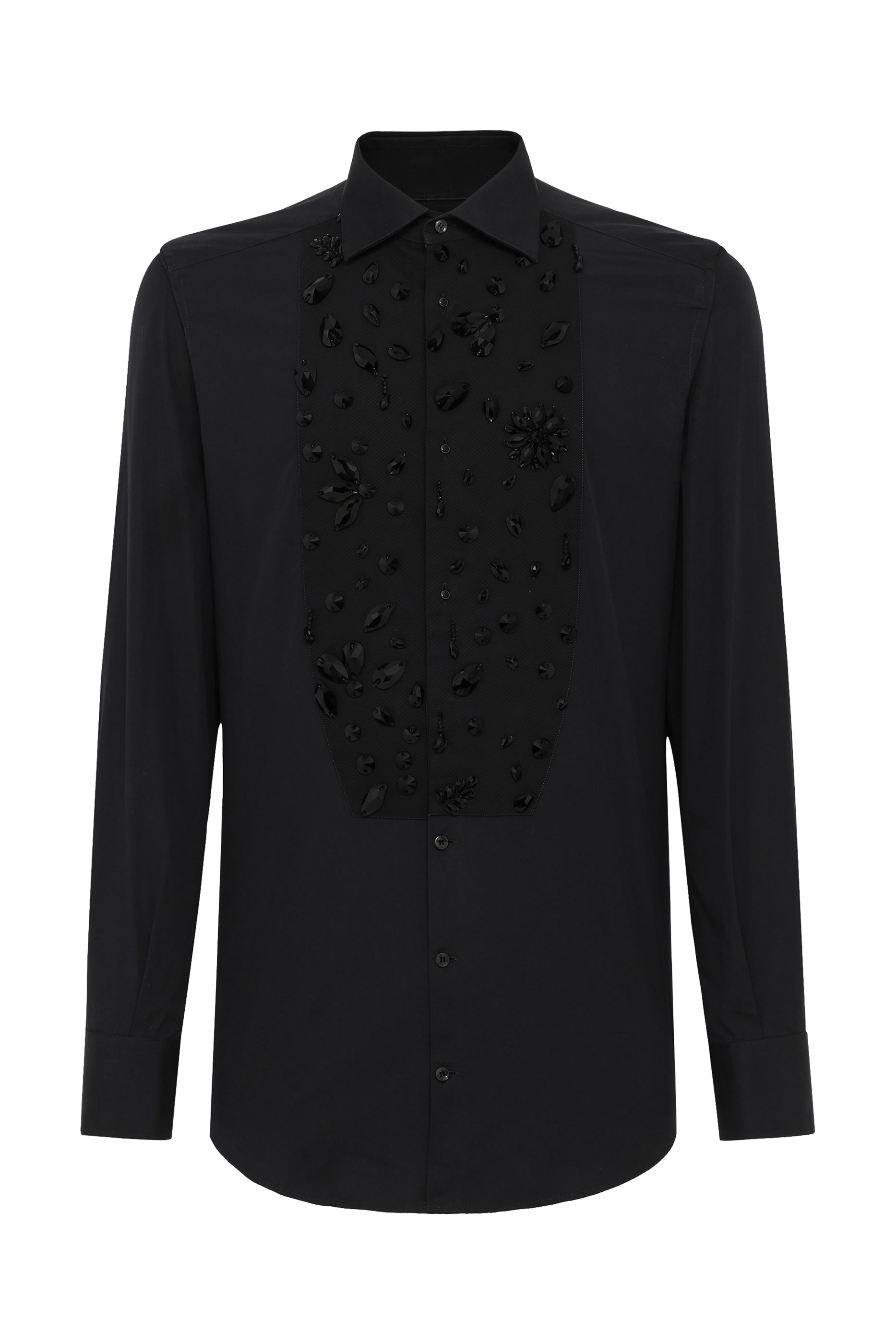 Rhinestone Embroidery Gold-Fit Tuxedo Shirt